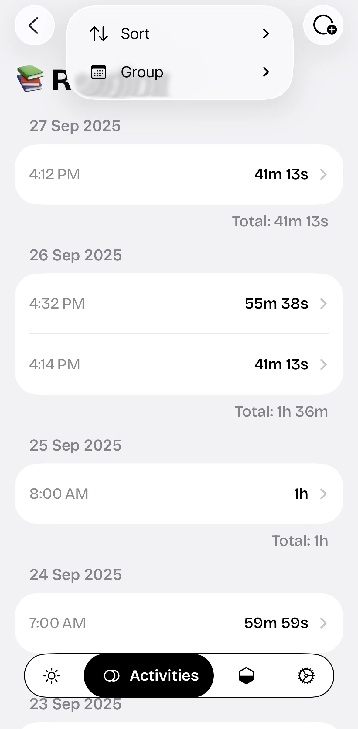 timespent Screen screen in the Sorting sessions (group) flow