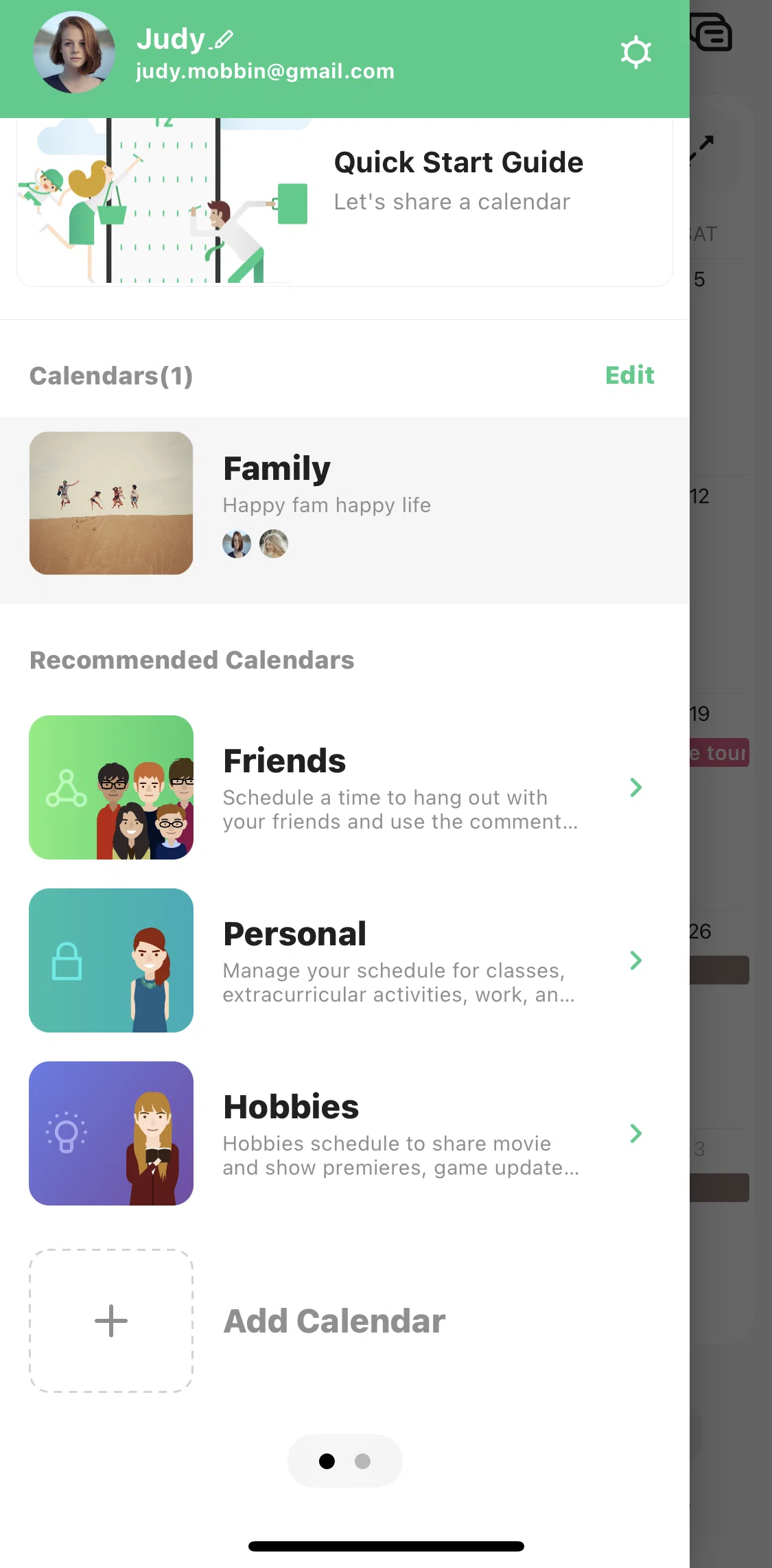TimeTree Screen screen in the Creating a personal calendar flow