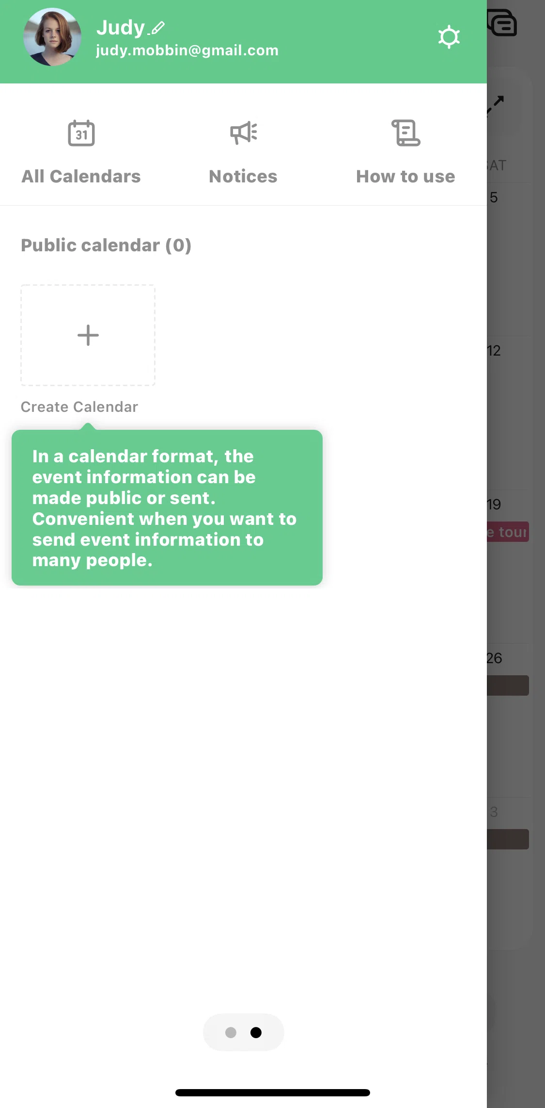TimeTree Screen screen in the Creating a public calendar flow