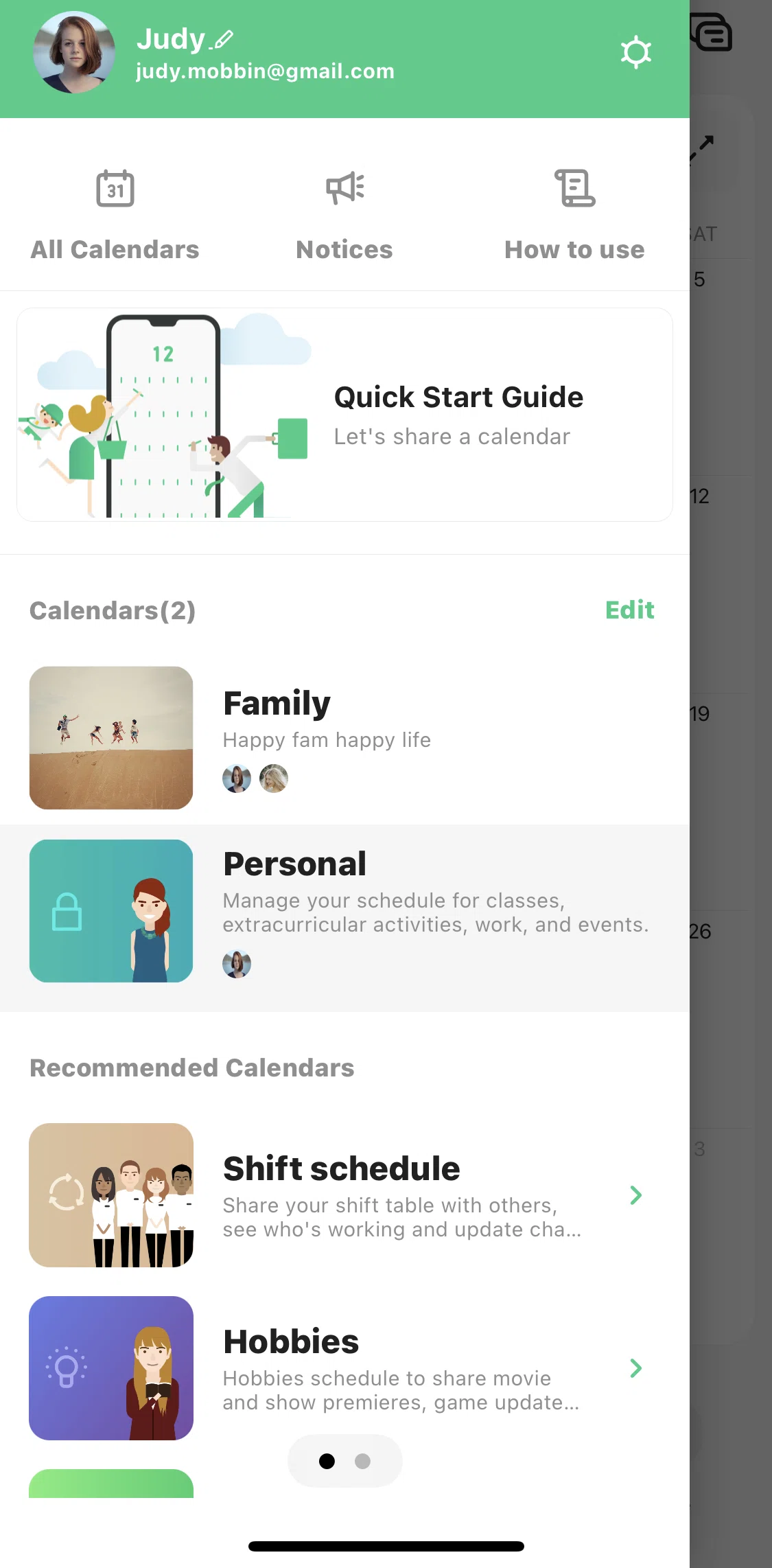 TimeTree Screen screen in the Deleting a calendar flow