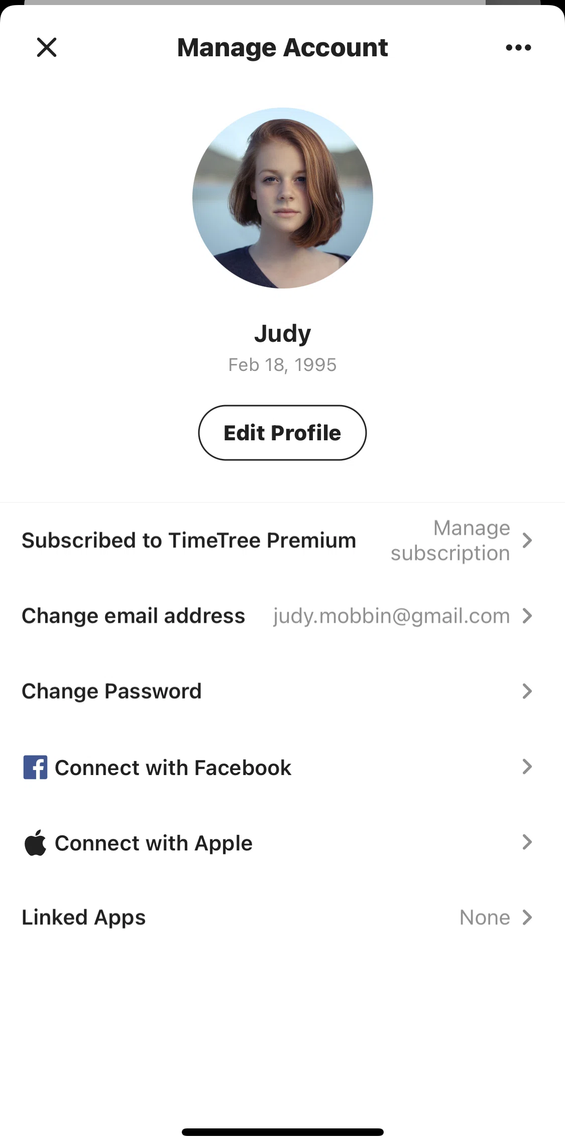 TimeTree Screen screen in the Deleting account flow