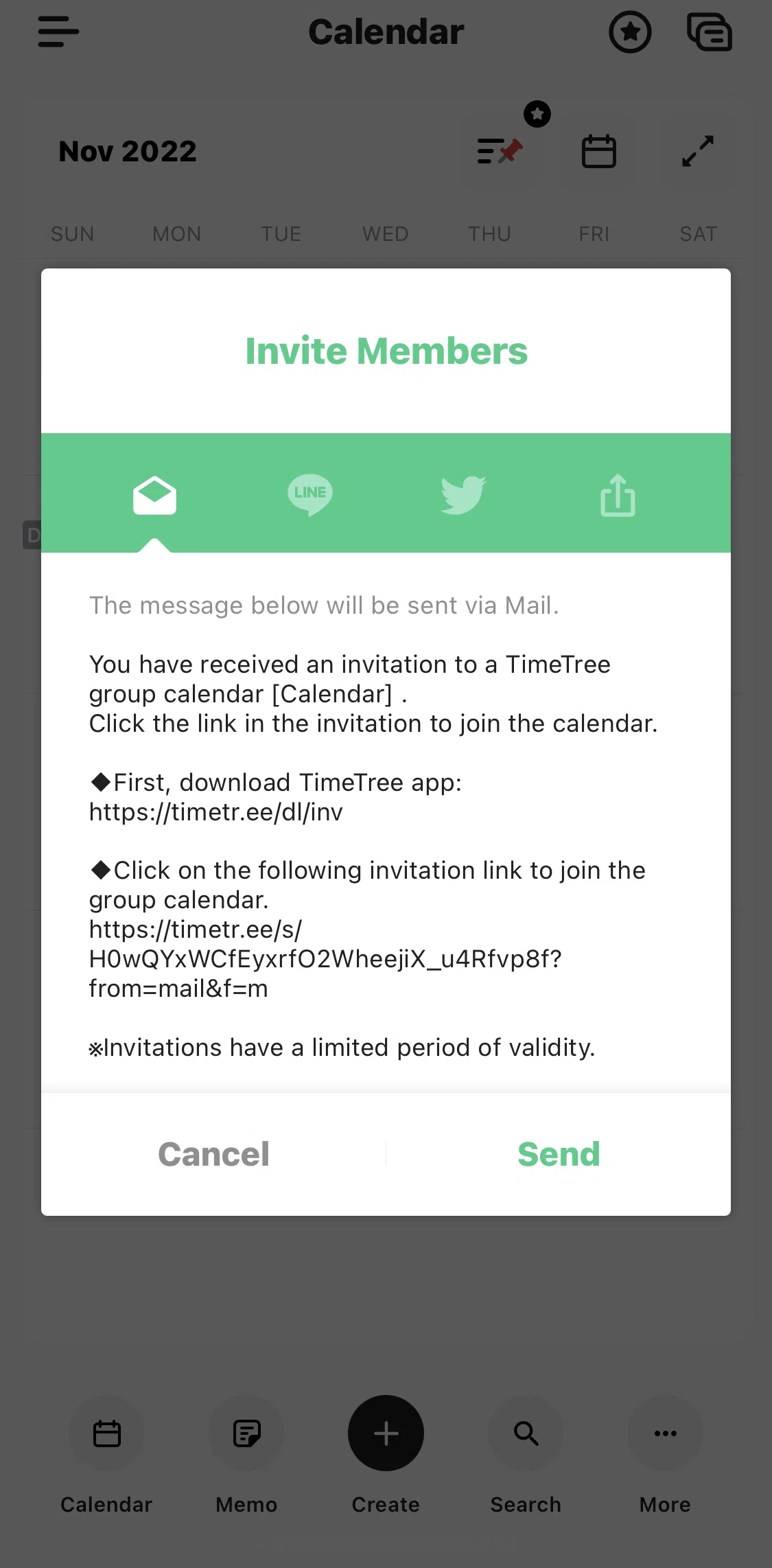 TimeTree Screen screen in the Inviting members flow