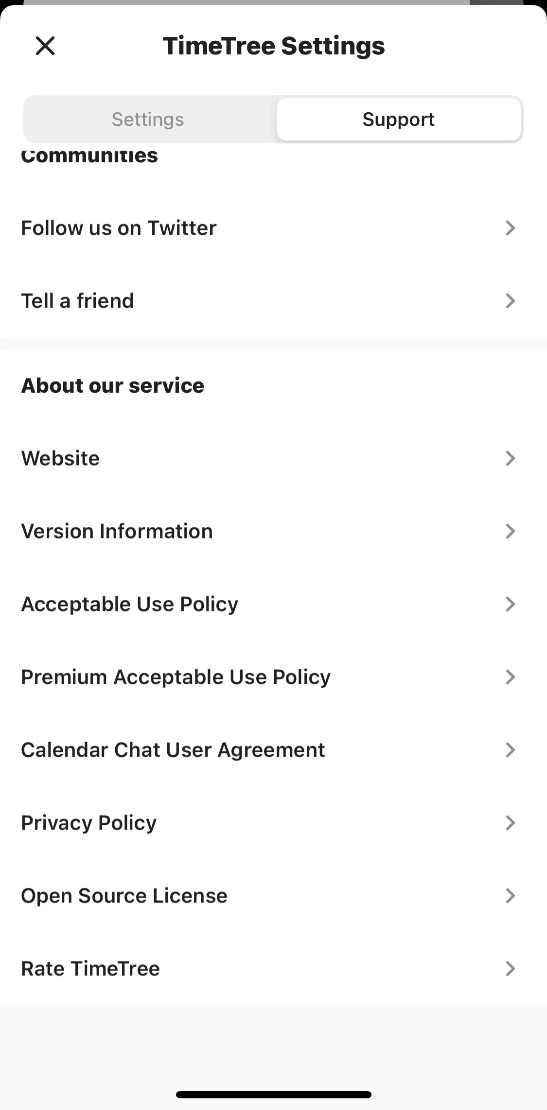 TimeTree Screen screen in the Privacy policy flow