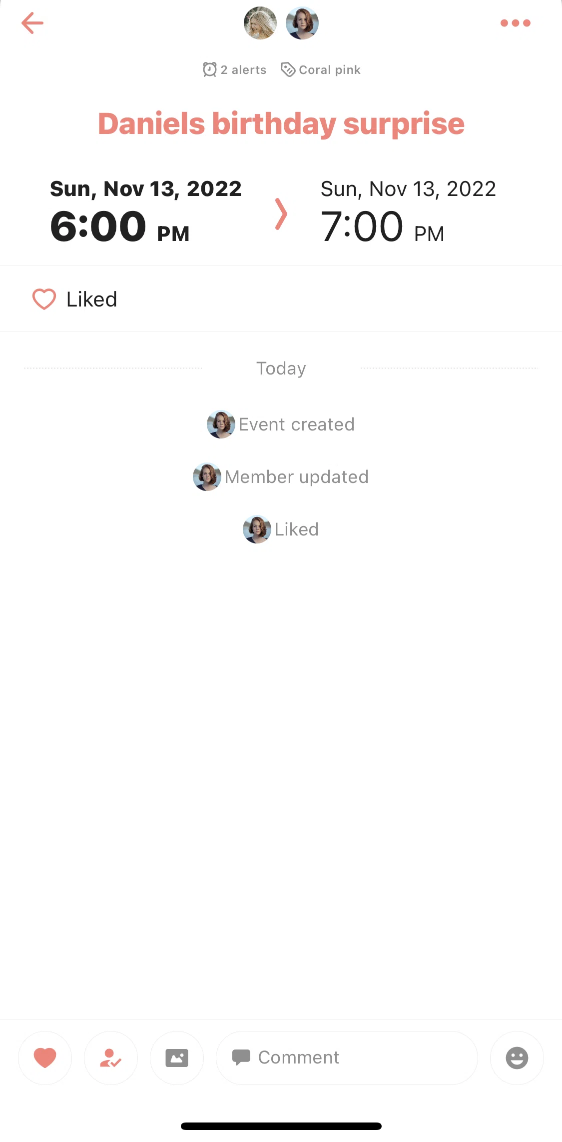TimeTree Screen screen in the Sending a reminder flow