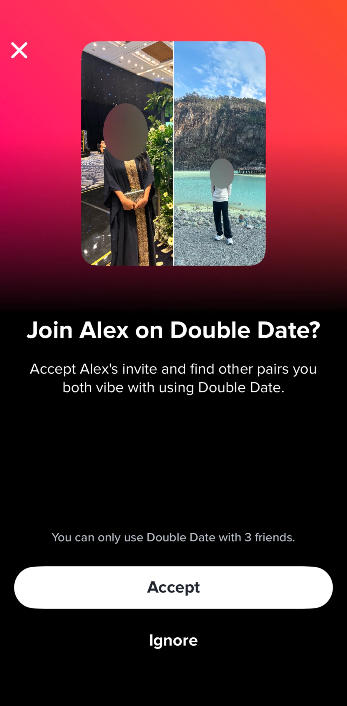 Tinder Screen screen in the Accepting a double date invitation flow