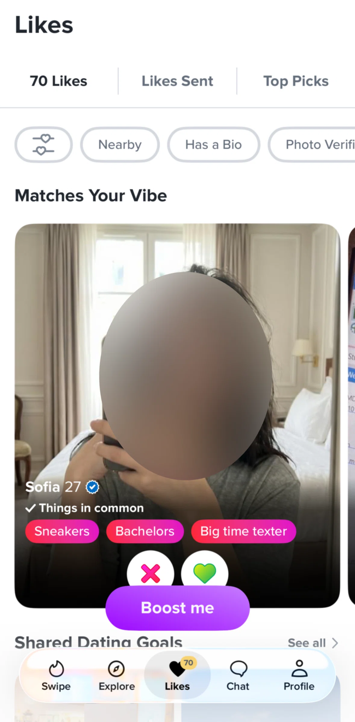 Tinder Screen screen in the Boost flow