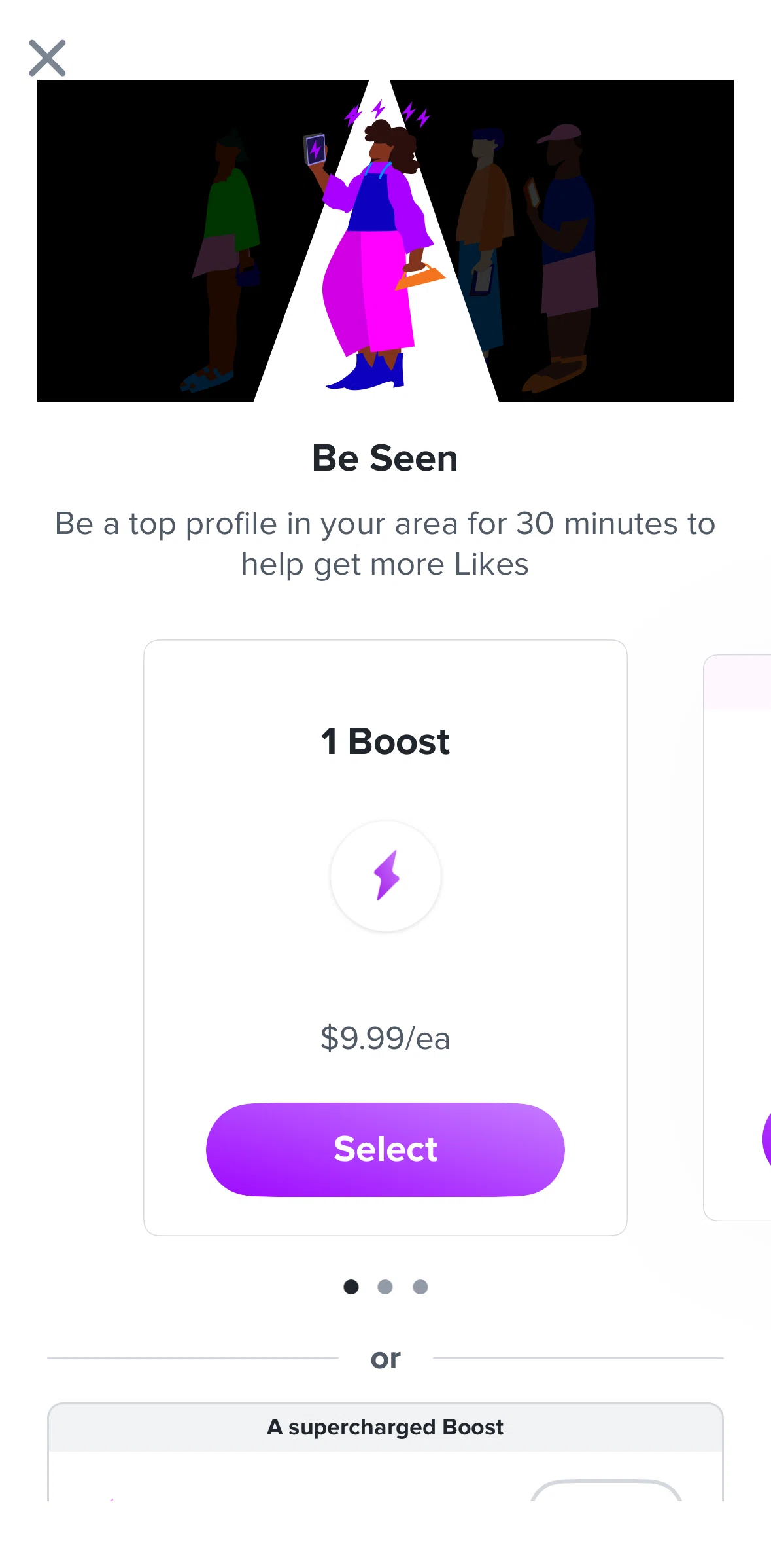 Tinder Screen screen in the Boosting my profile flow