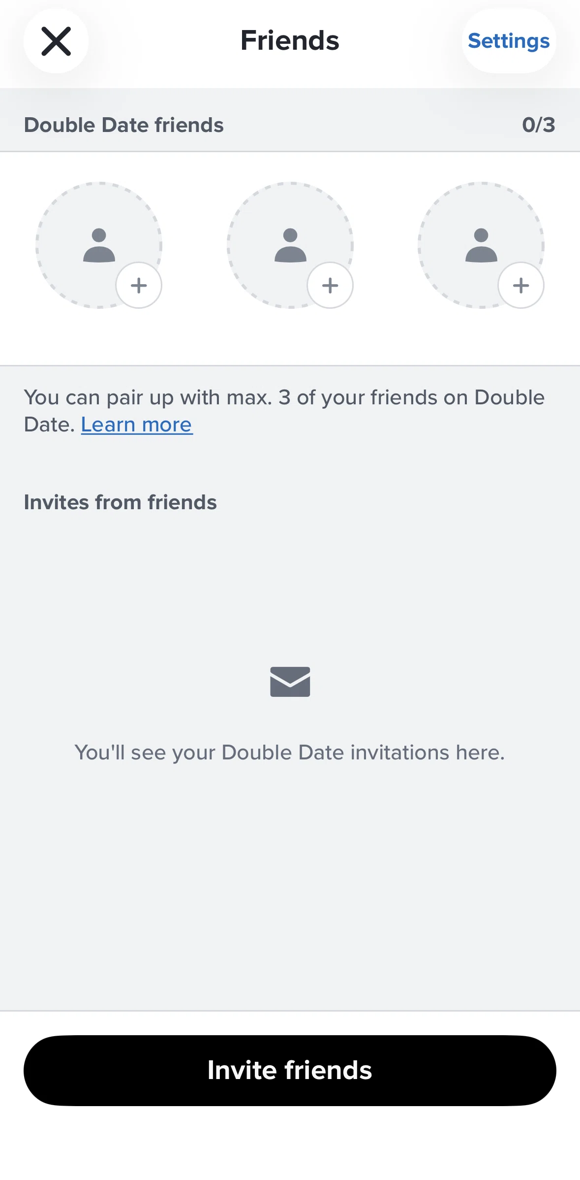 Tinder Screen screen in the Changing double date settings flow