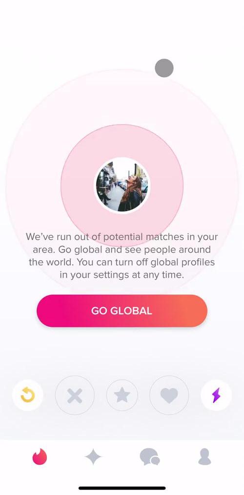 Tinder Home screen in the Deleting Your Account flow