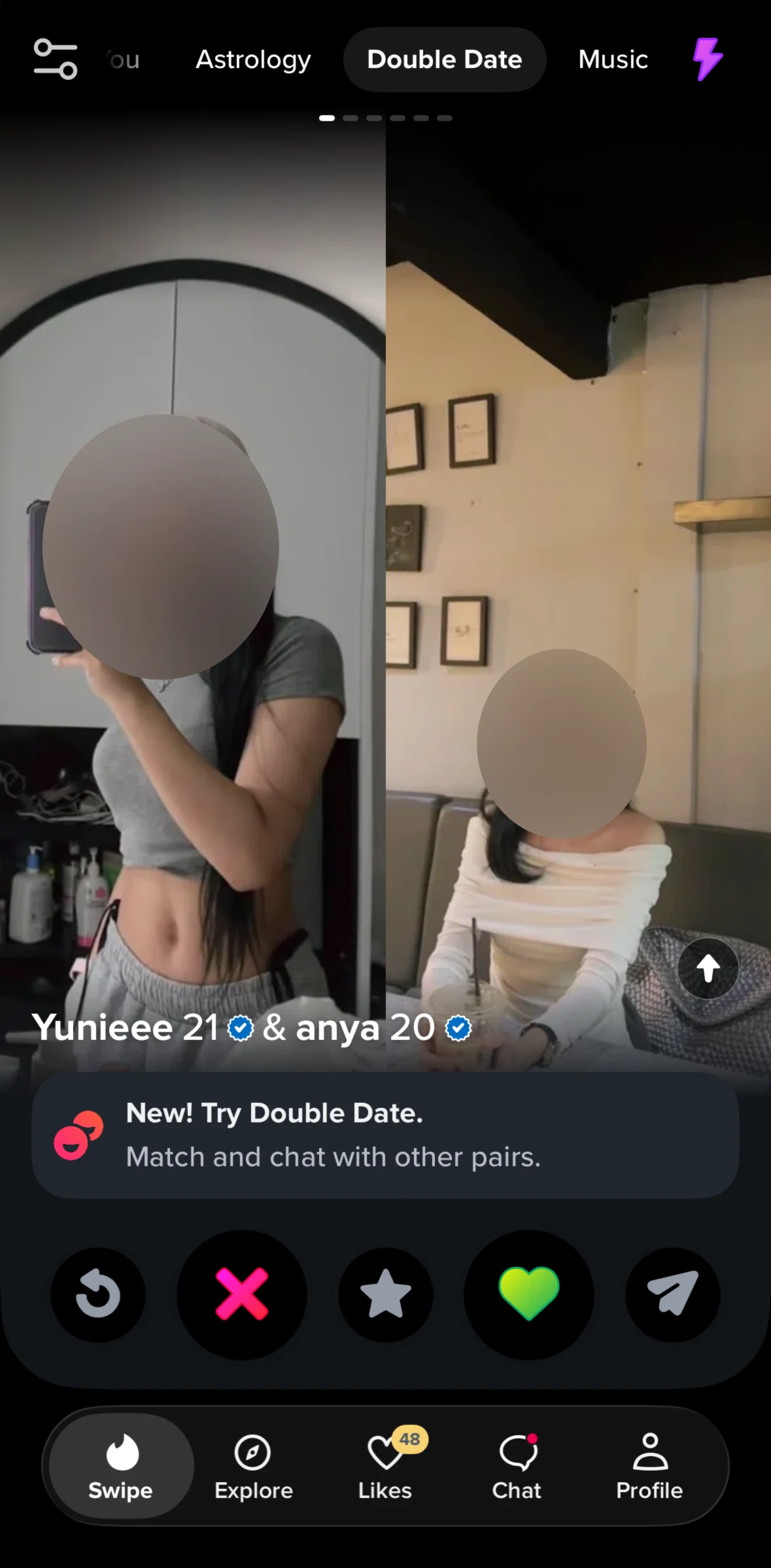 Tinder Screen screen in the Double date profile flow
