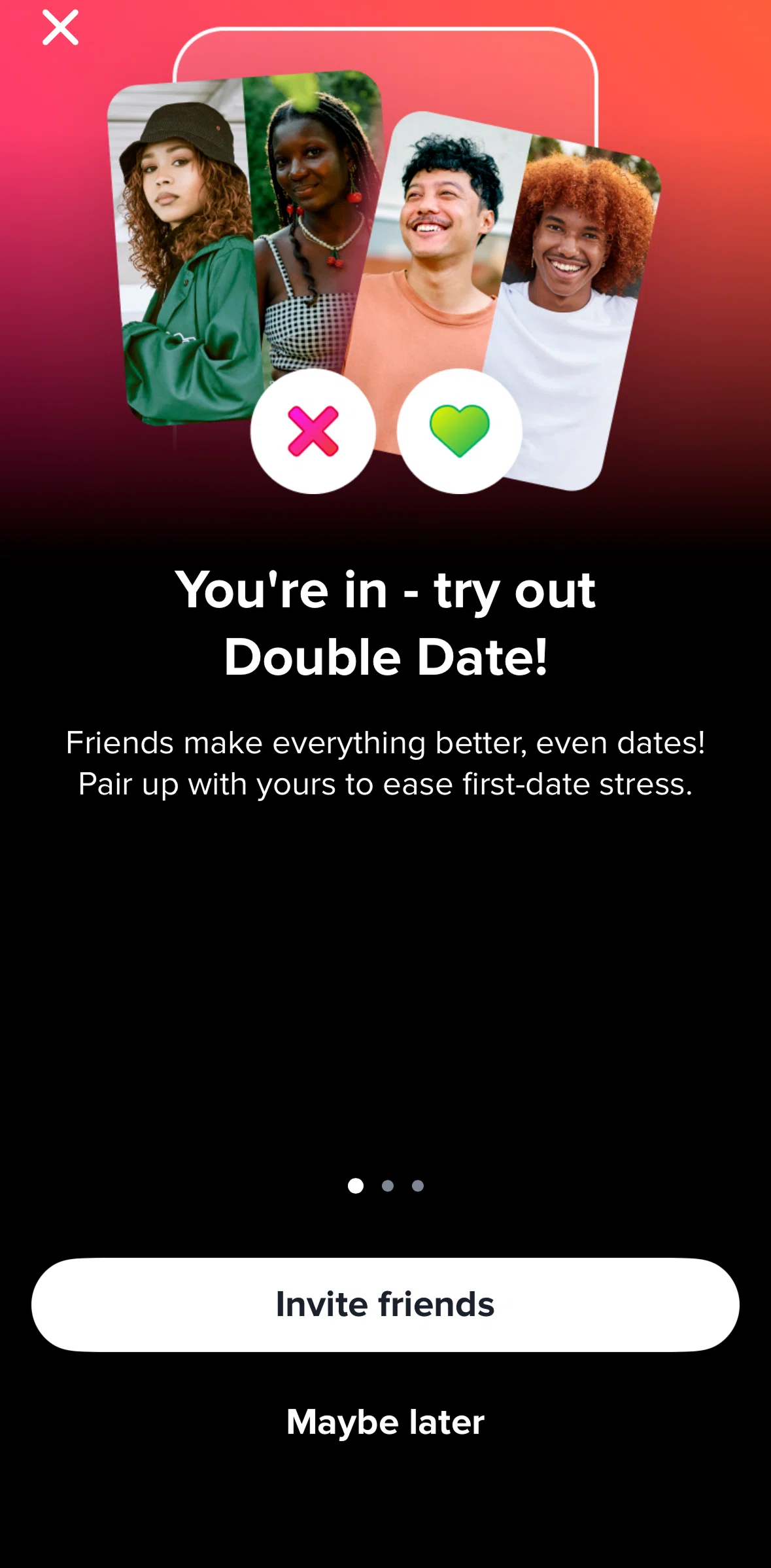 Tinder Screen screen in the Invite friends to double date flow