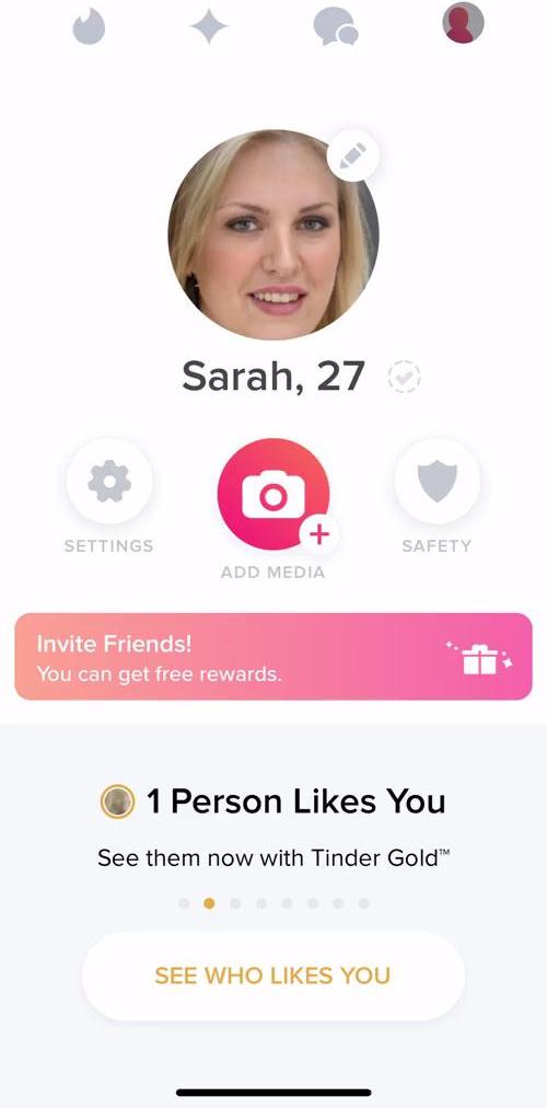 Tinder Profile screen in the Inviting People flow