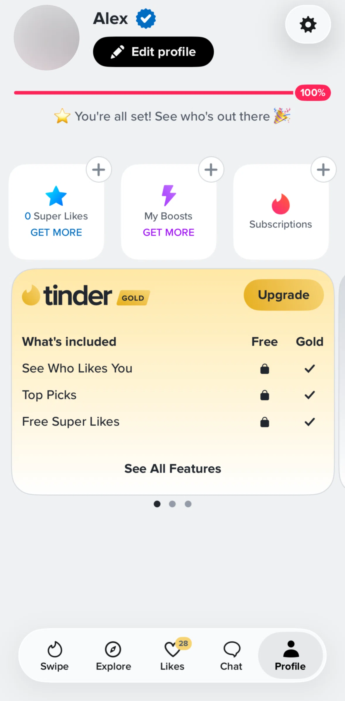 Tinder Screen screen in the My boosts flow
