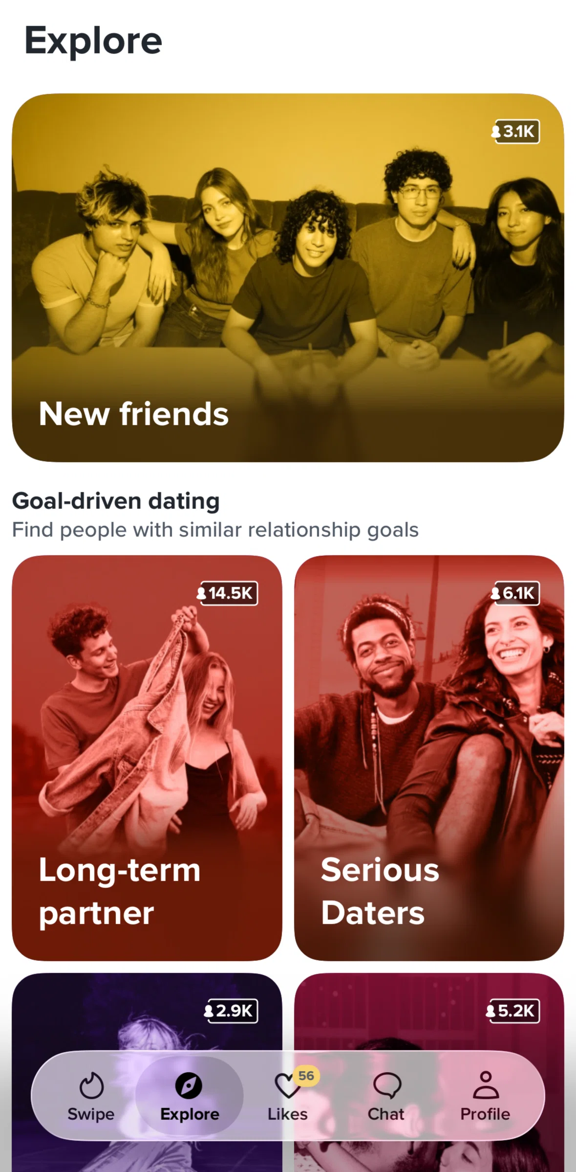 Tinder Screen screen in the New friends flow