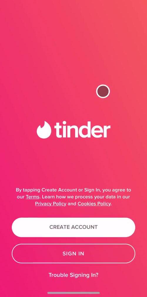 Tinder Start screen screen in the Onboarding flow