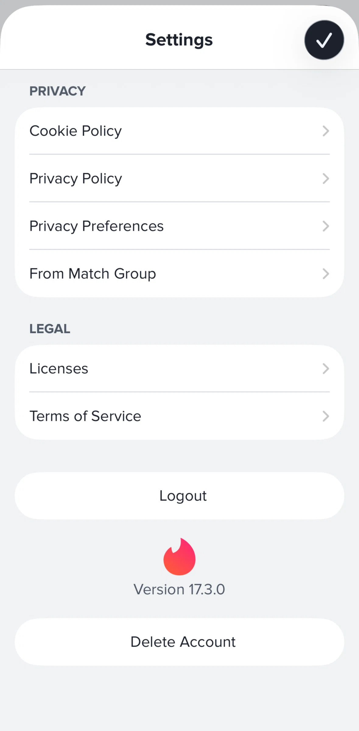Tinder Screen screen in the Pausing an account flow
