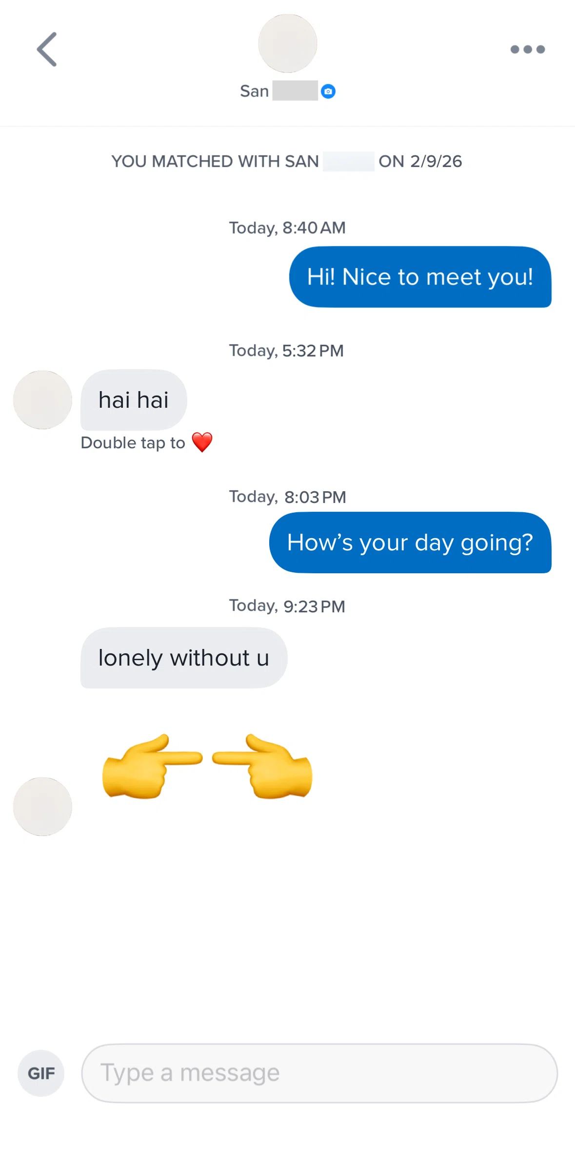 Tinder Screen screen in the Sending a gif flow
