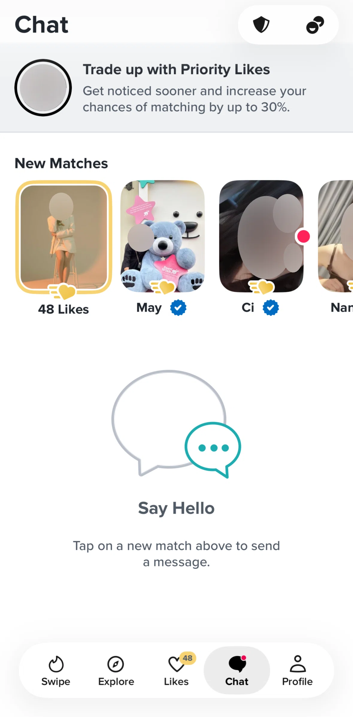 Tinder Screen screen in the Sending a message (chat) flow