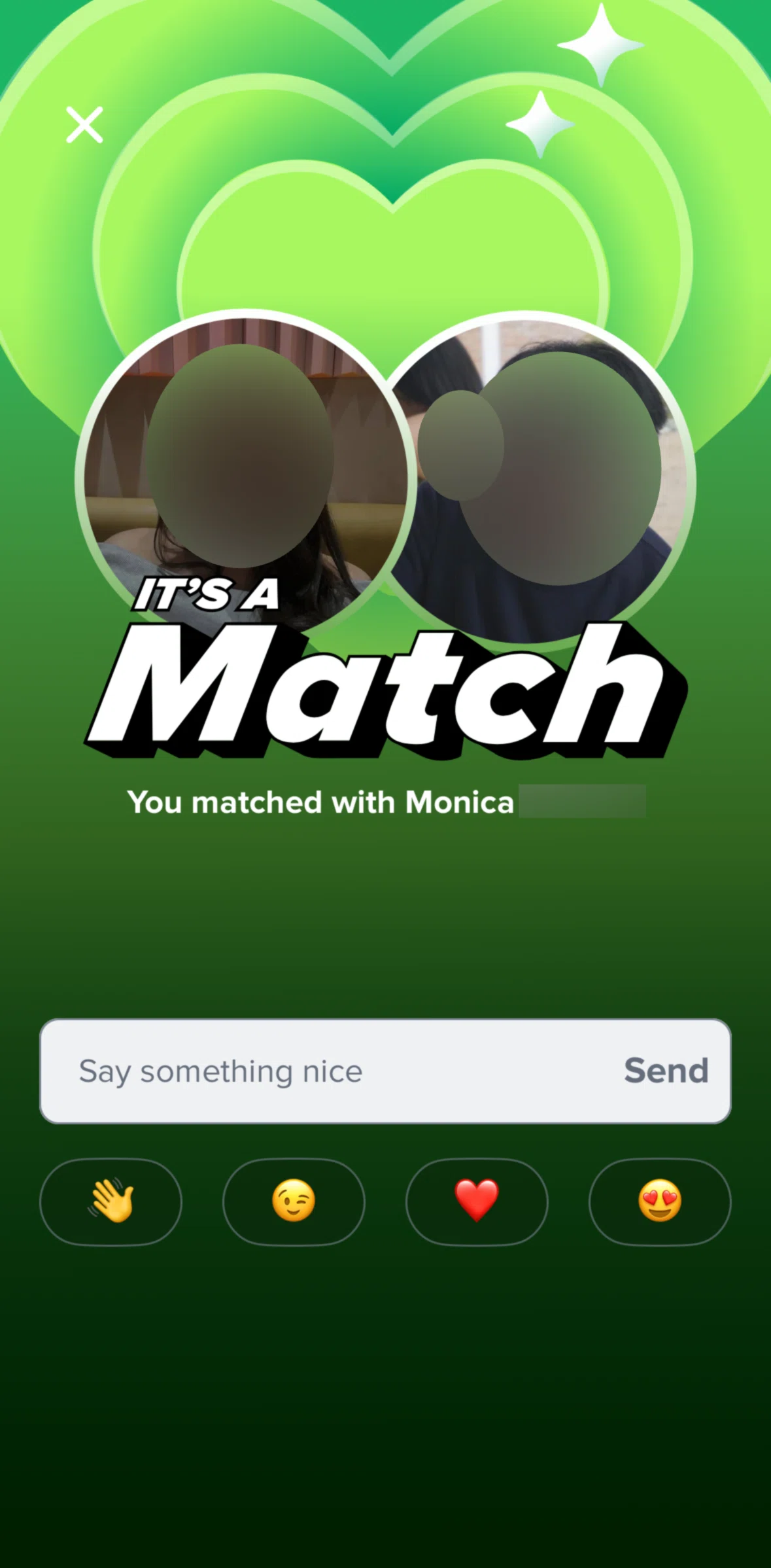 Tinder Screen screen in the Sending a message flow