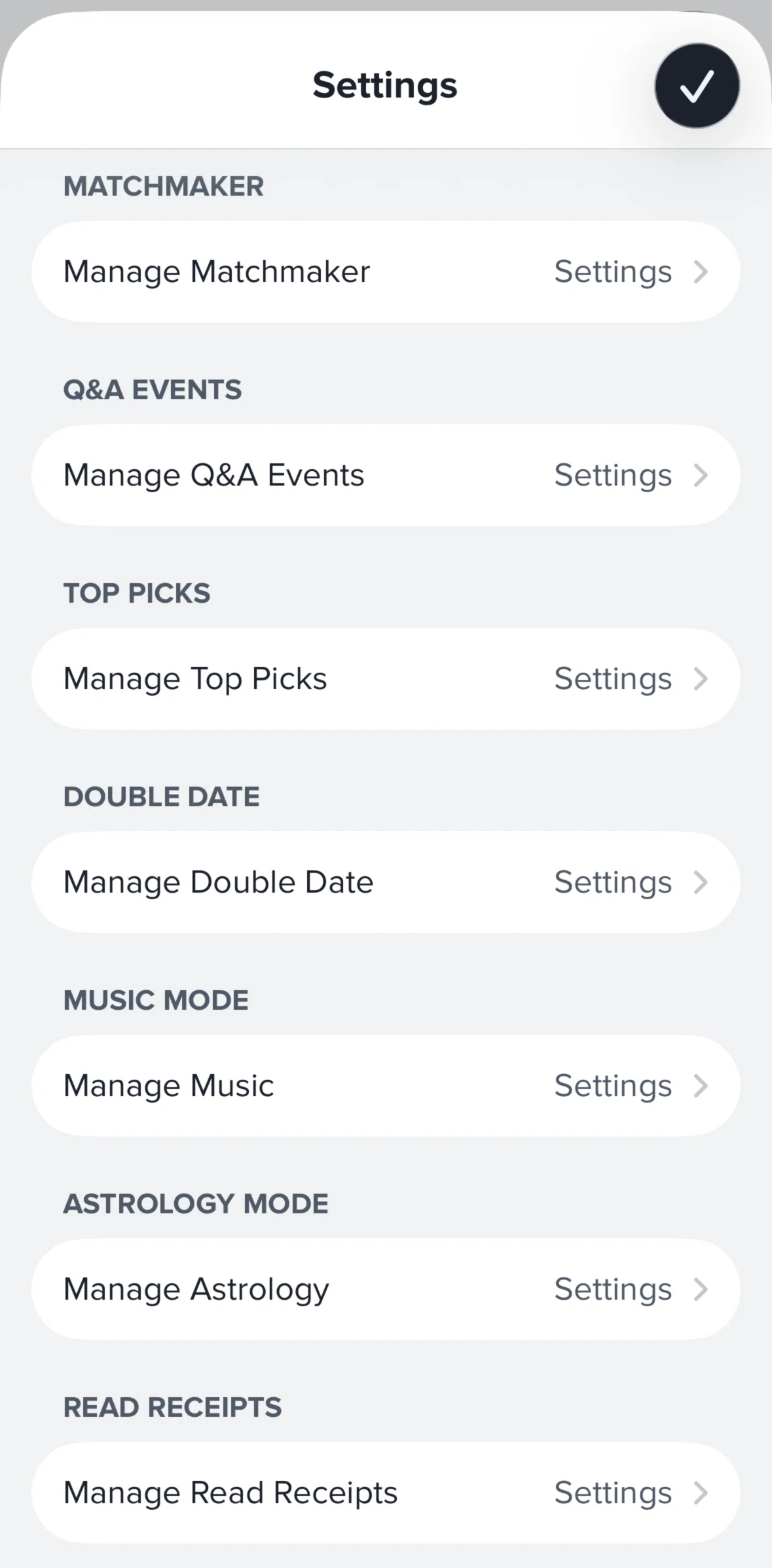 Tinder Screen screen in the Terminating active matchmaker sessions flow