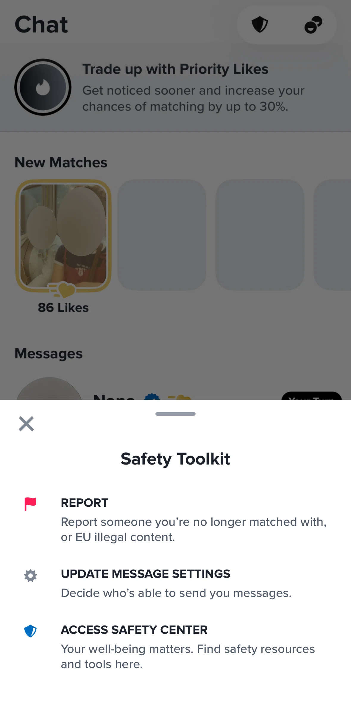 Tinder Screen screen in the Updating message settings flow