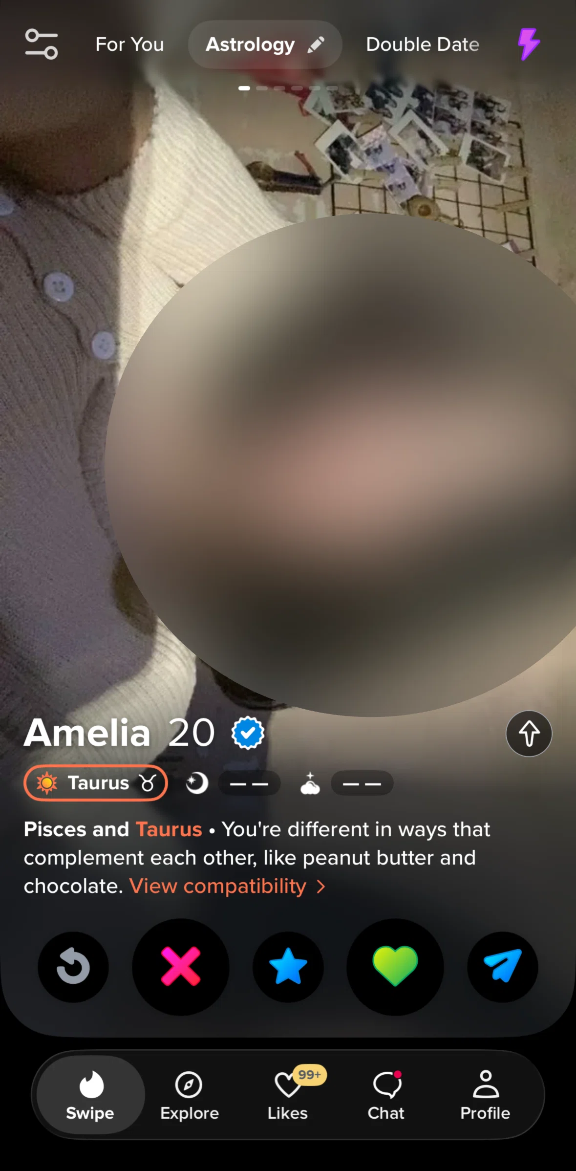 Tinder Screen screen in the View astrology compatibility flow