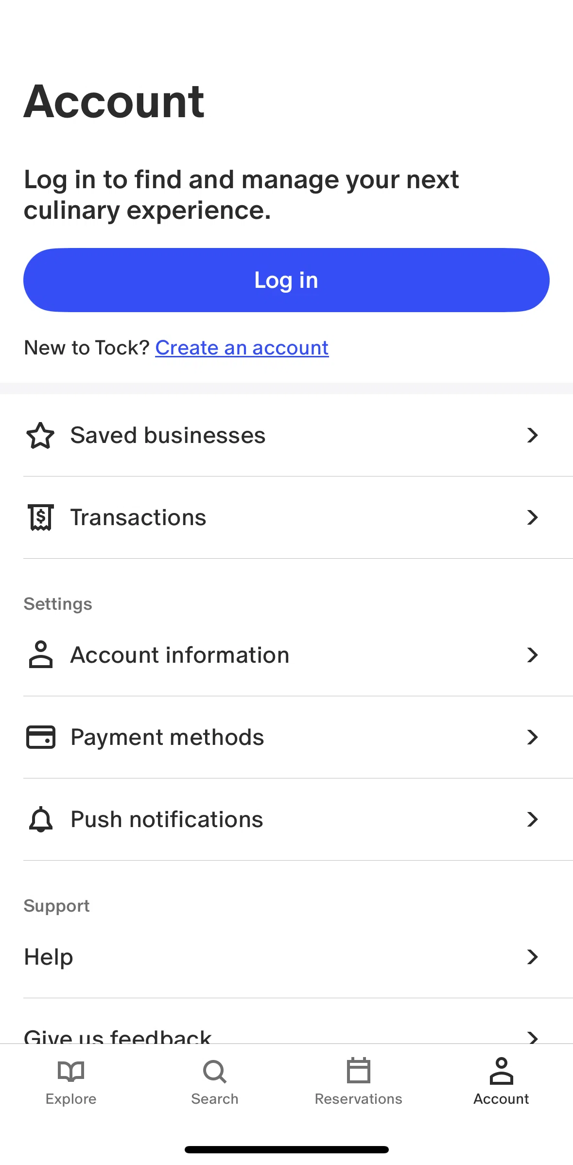 Tock Screen screen in the Logging in flow