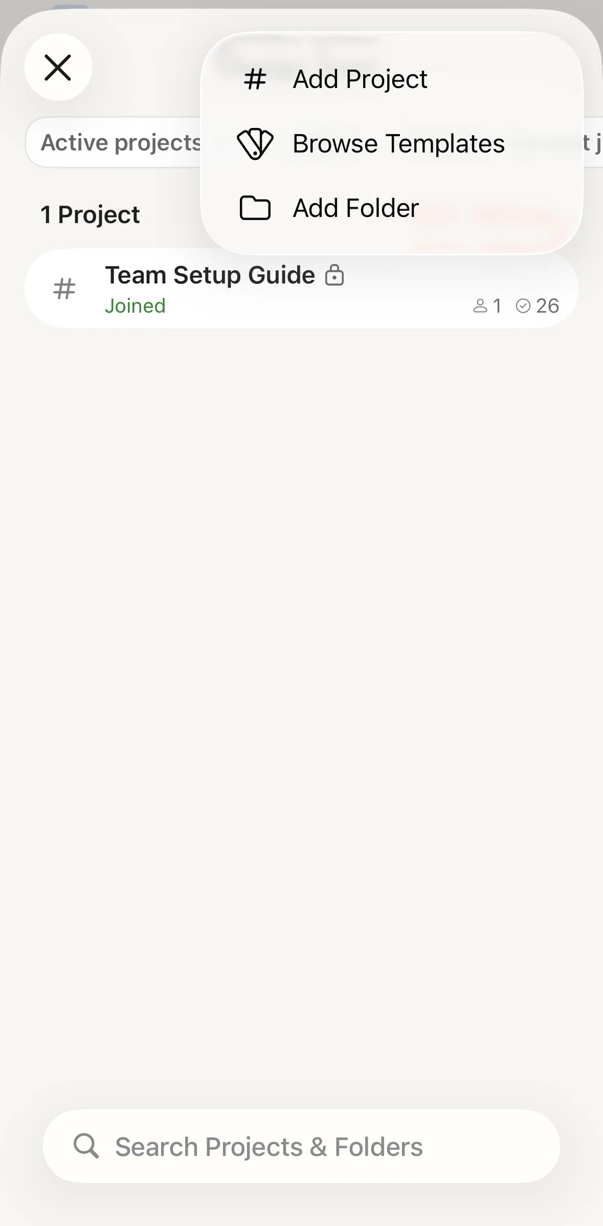 Todoist Screen screen in the Adding a folder flow