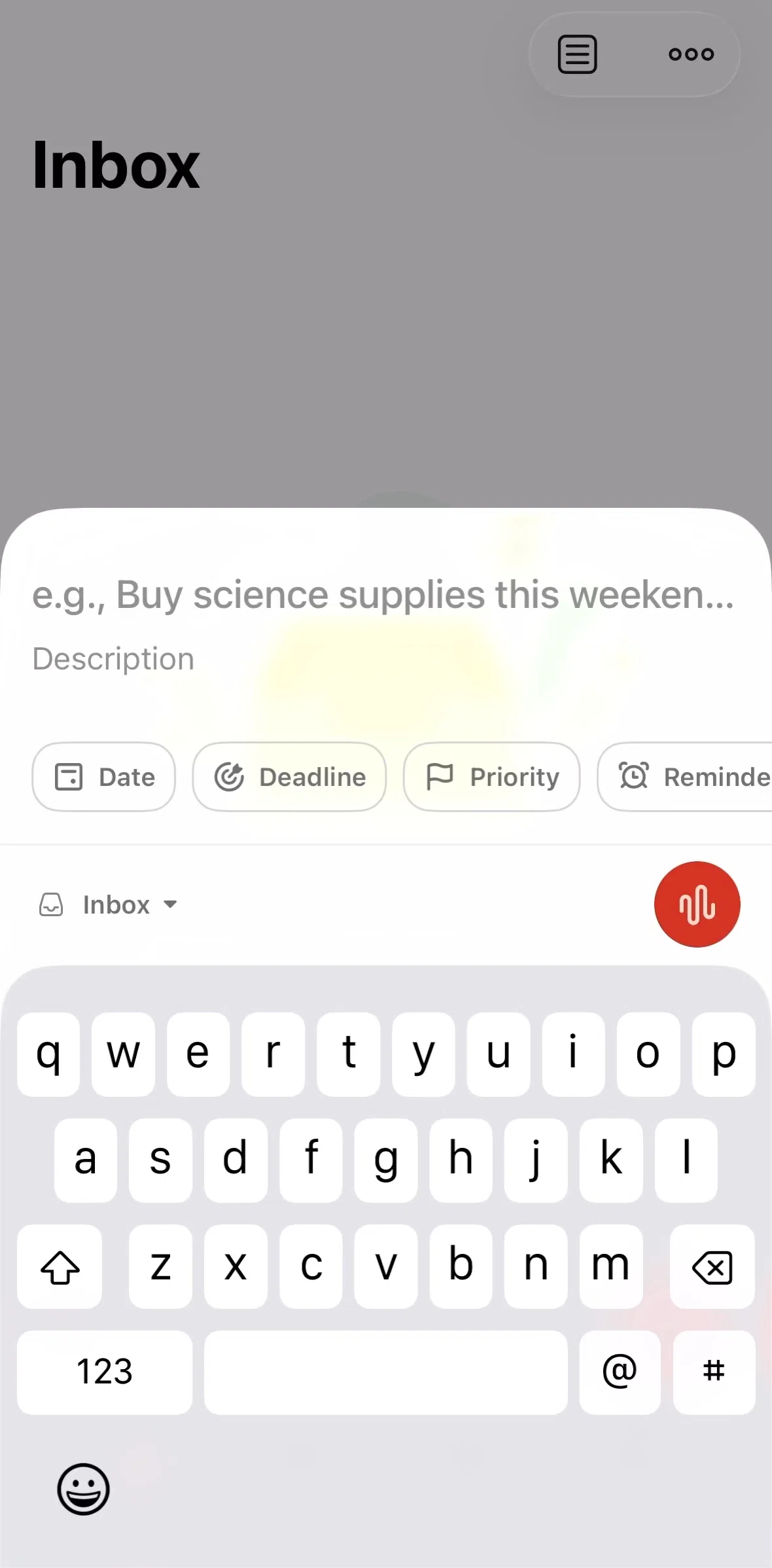 Todoist Screen screen in the Adding a task (audio input) flow