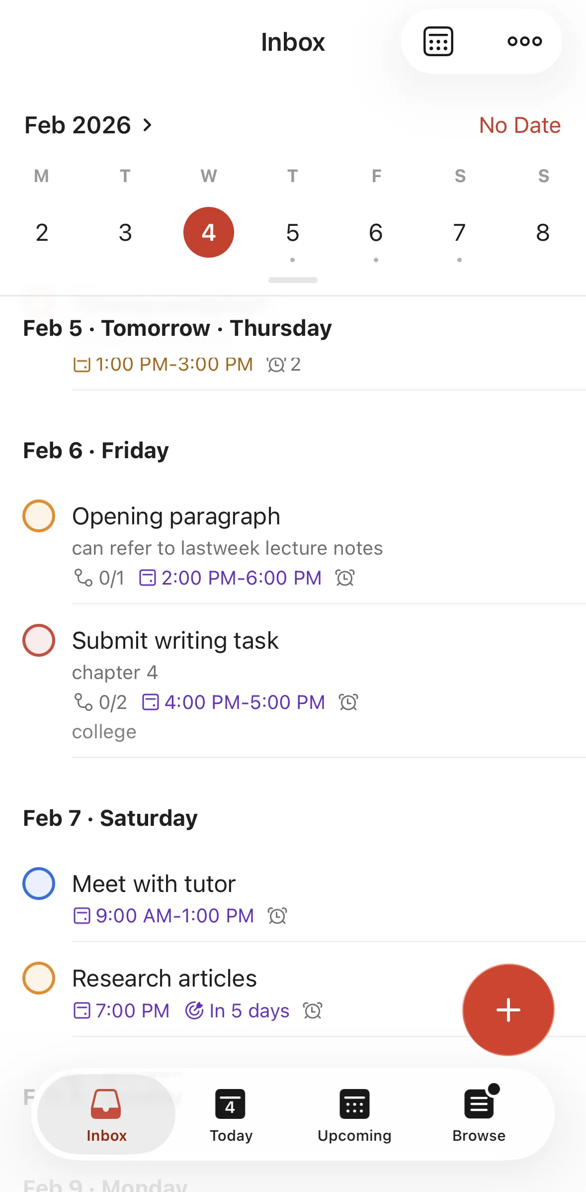 Todoist Screen screen in the Choosing a date for unscheduled task flow