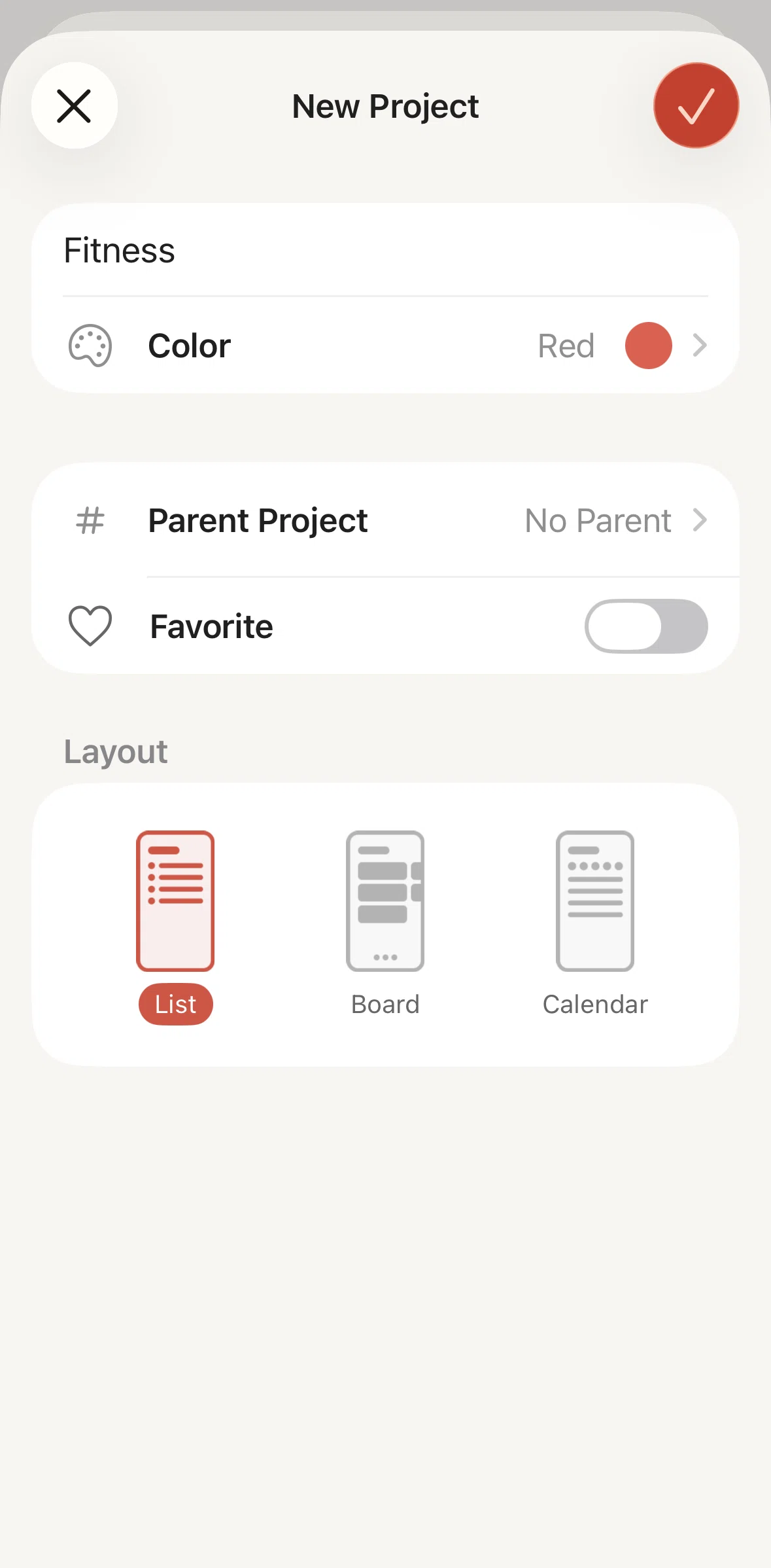 Todoist Screen screen in the Choosing parent project flow