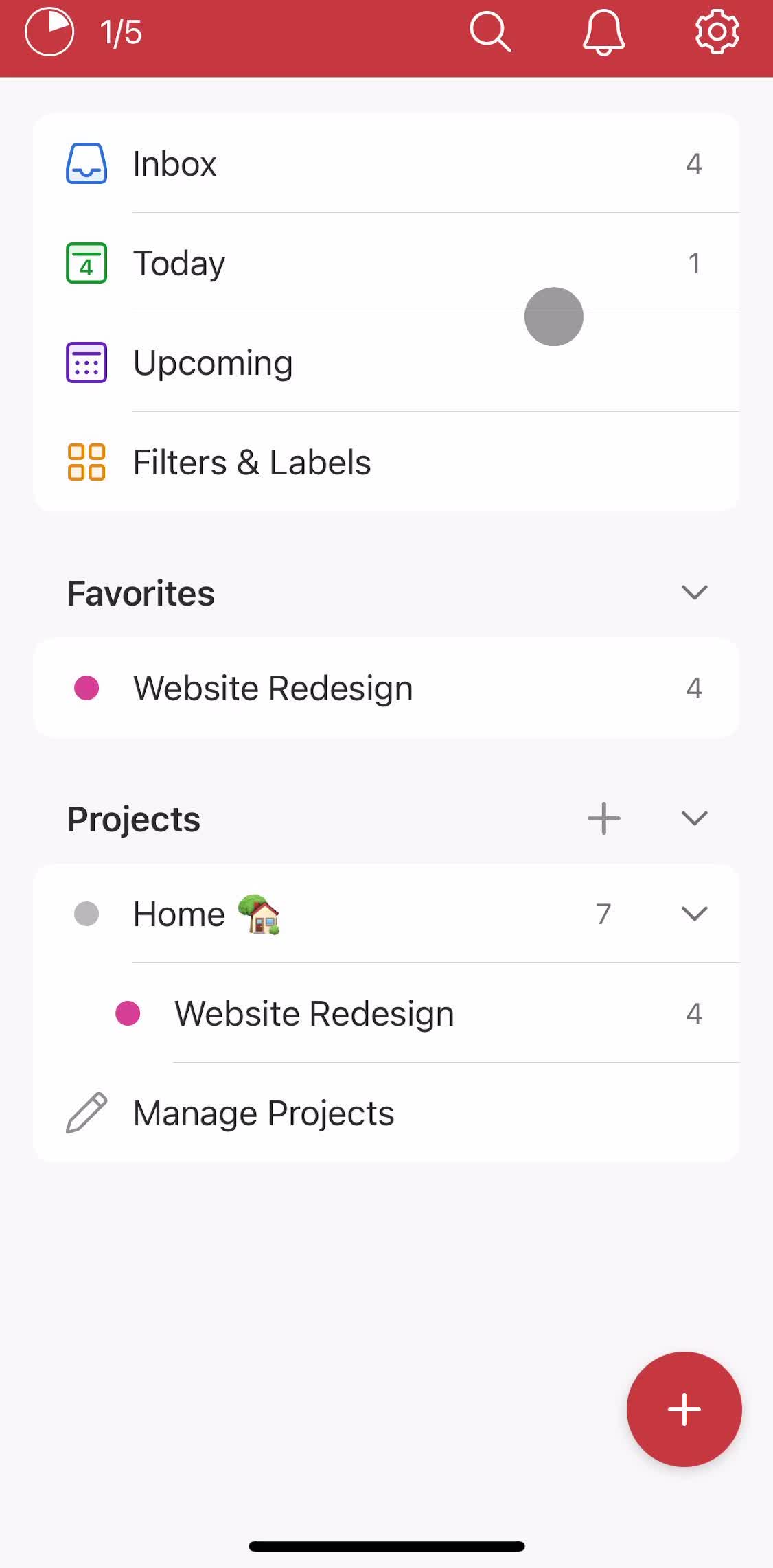 Todoist Home screen in the Commenting flow