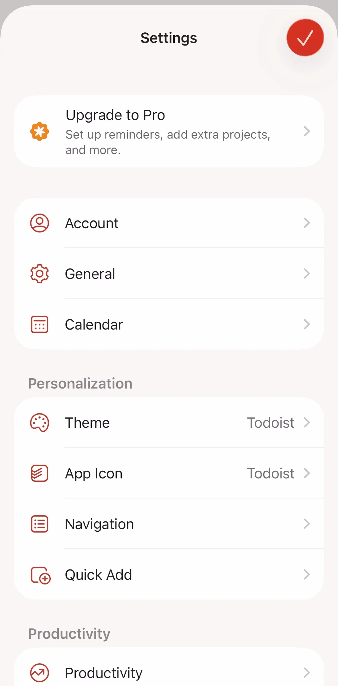 Todoist Screen screen in the General flow