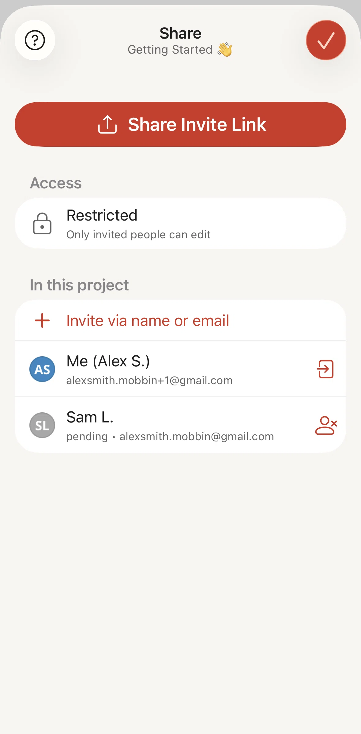 Todoist Screen screen in the Leaving a project flow
