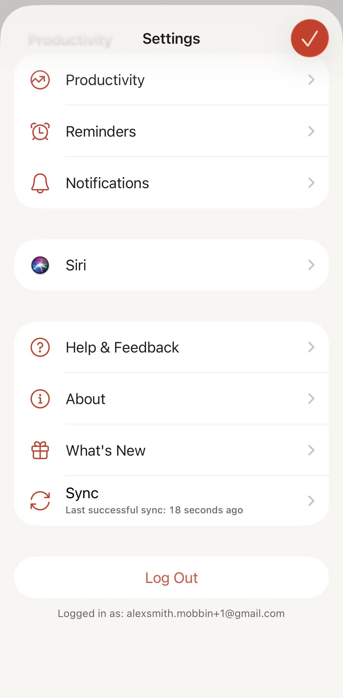 Todoist Screen screen in the Logging out flow