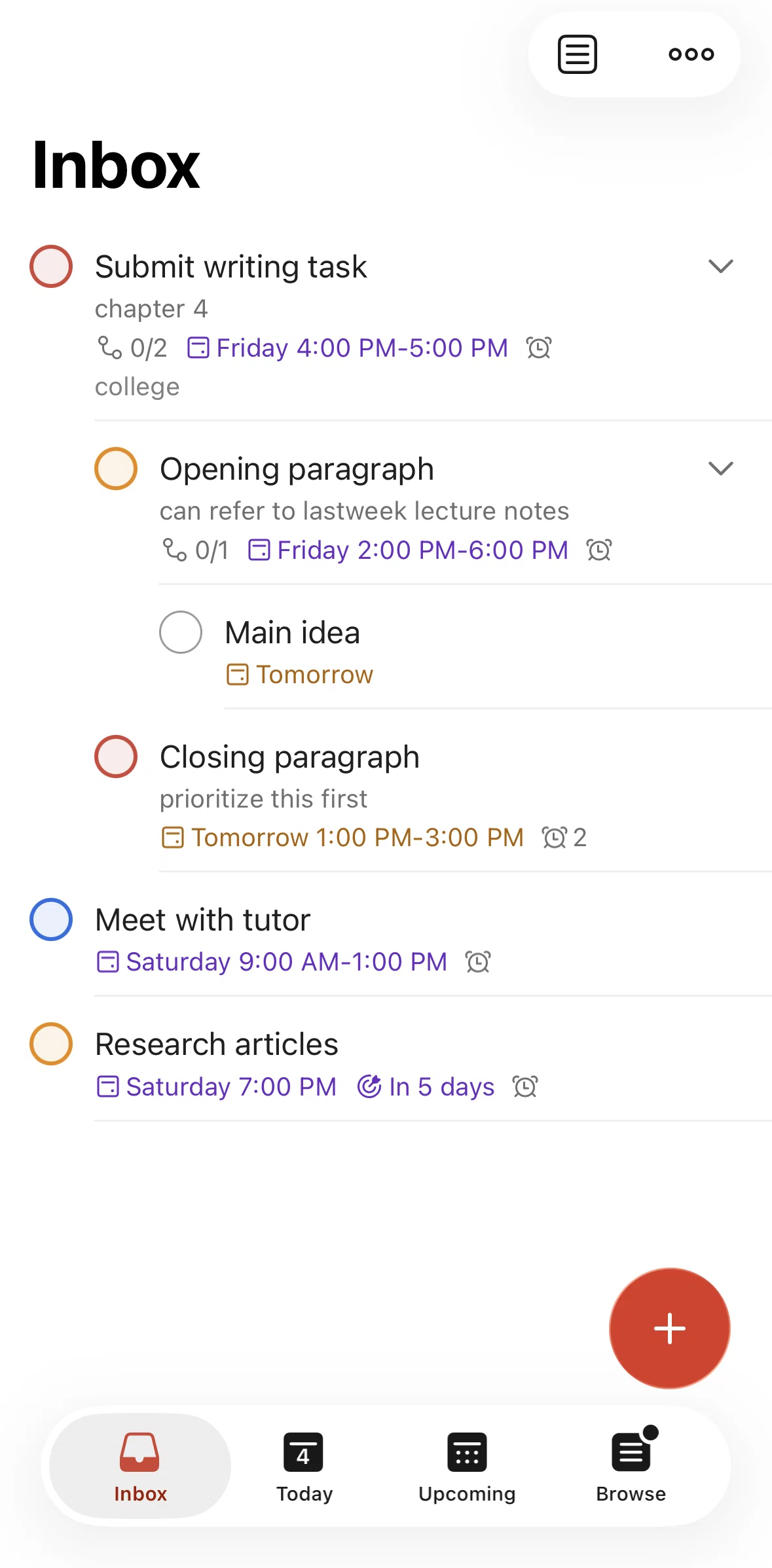 Todoist Screen screen in the Moving a task flow