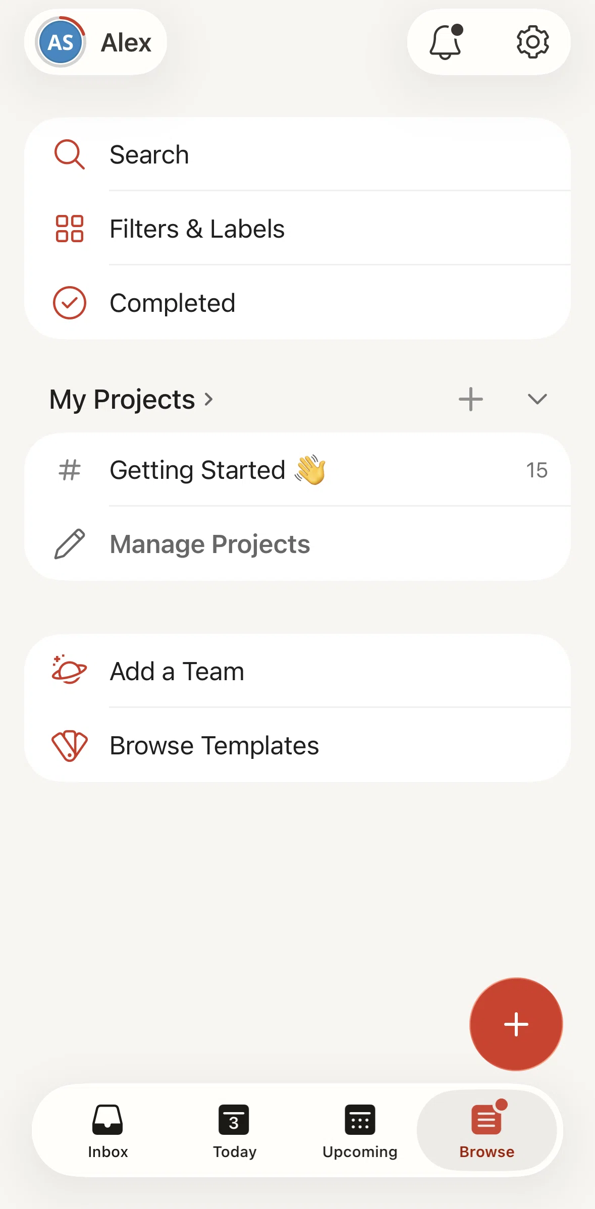 Todoist Screen screen in the Norifications flow