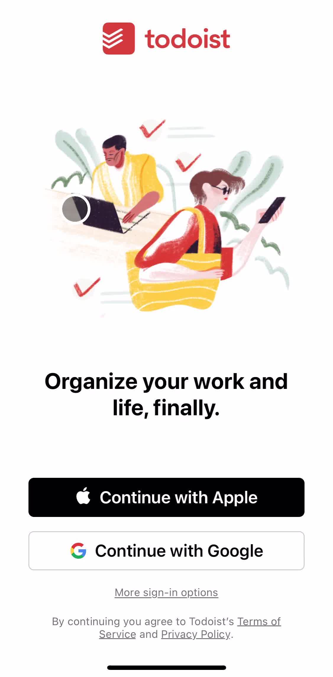 Todoist Start screen screen in the Onboarding flow