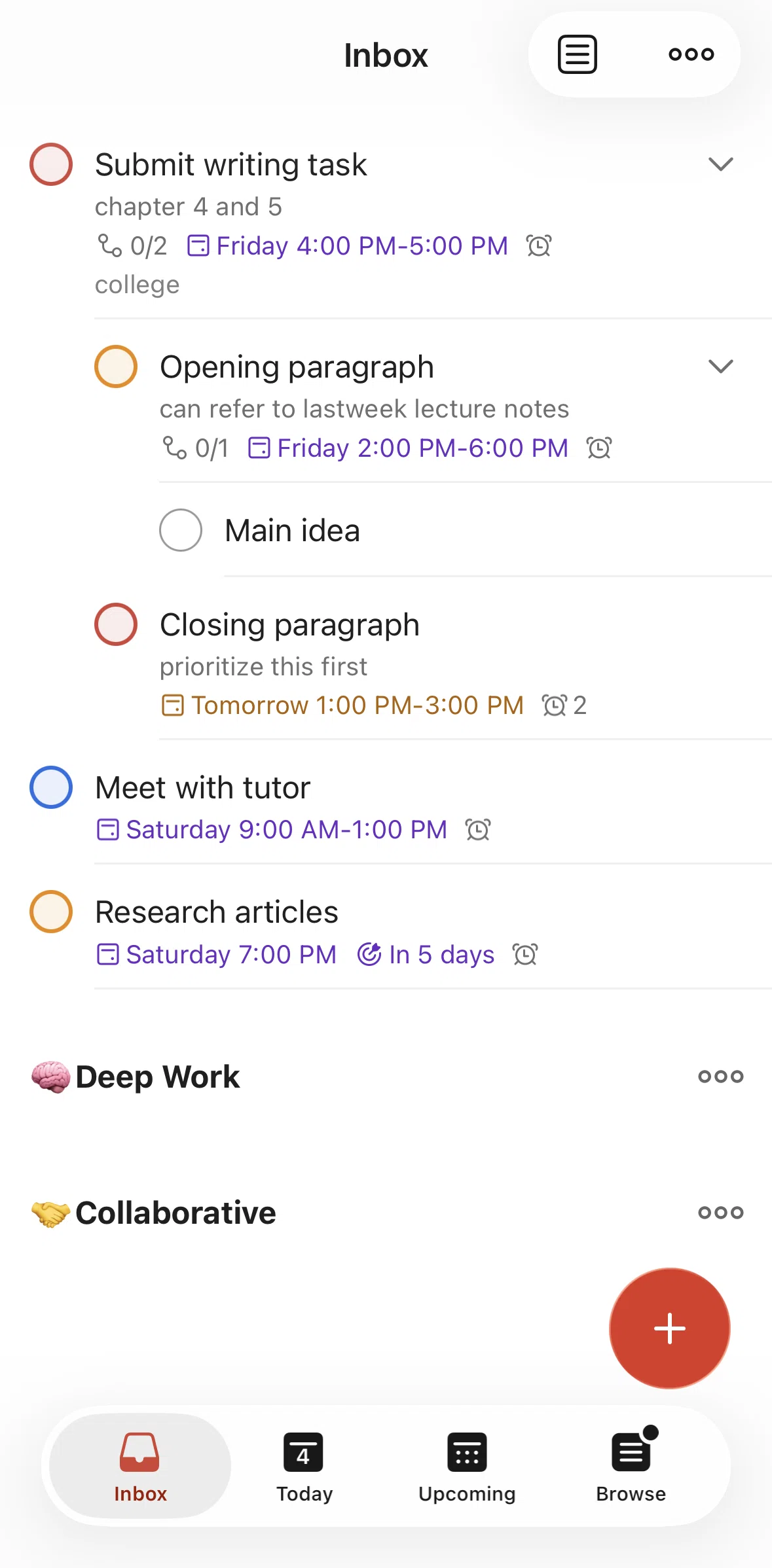 Todoist Screen screen in the Reordering sections flow