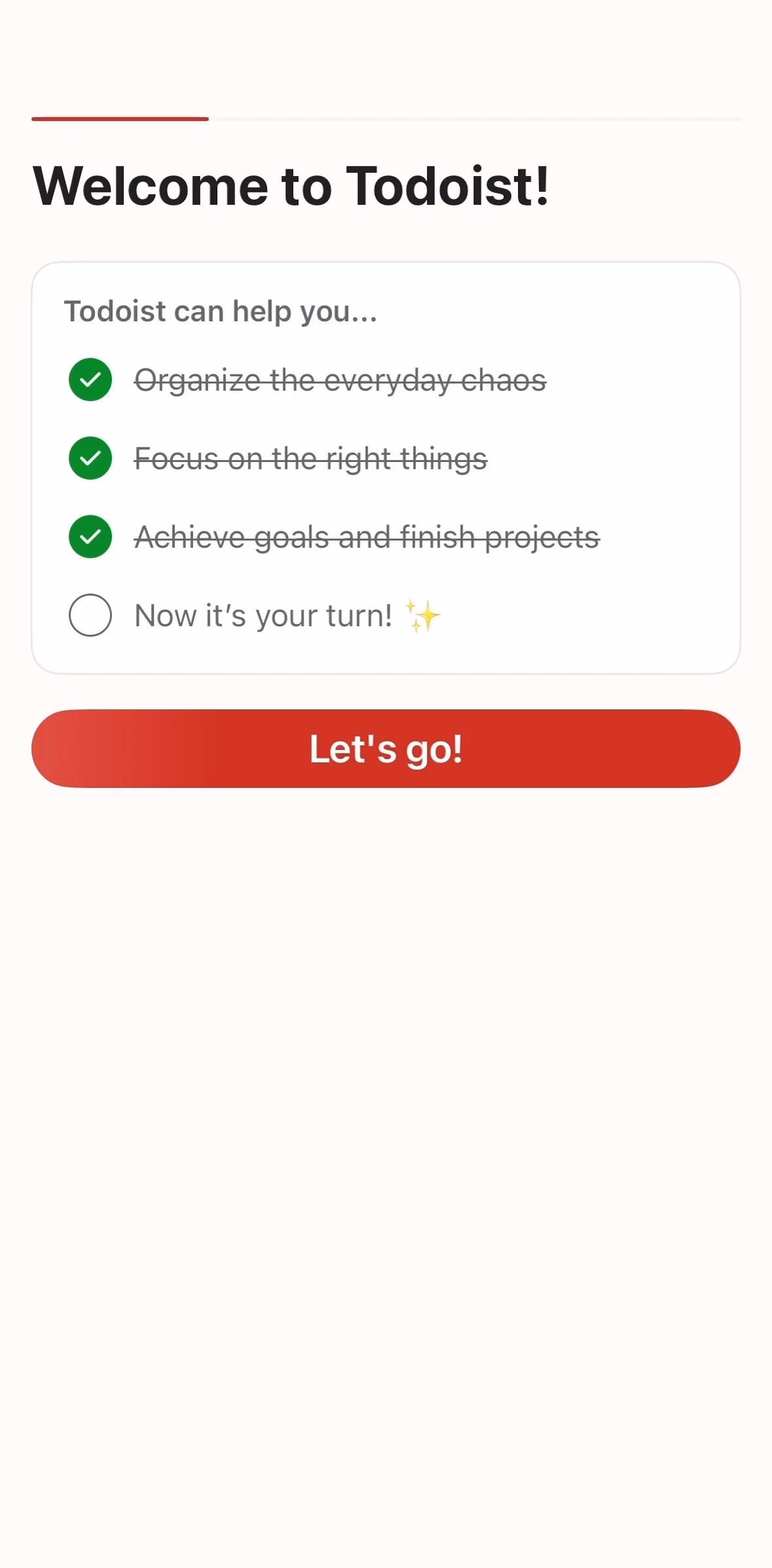 Todoist Screen screen in the Setting up profile flow