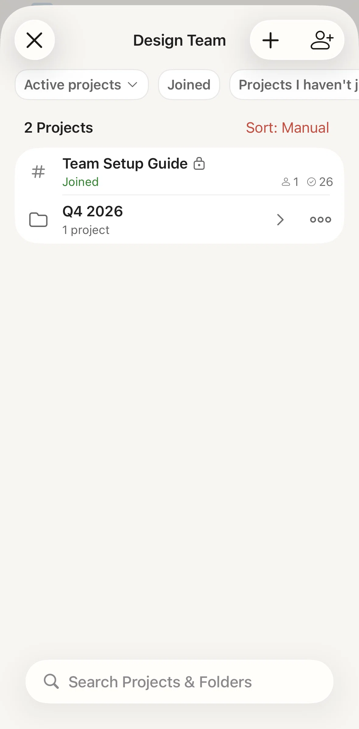 Todoist Screen screen in the Sorting projects flow