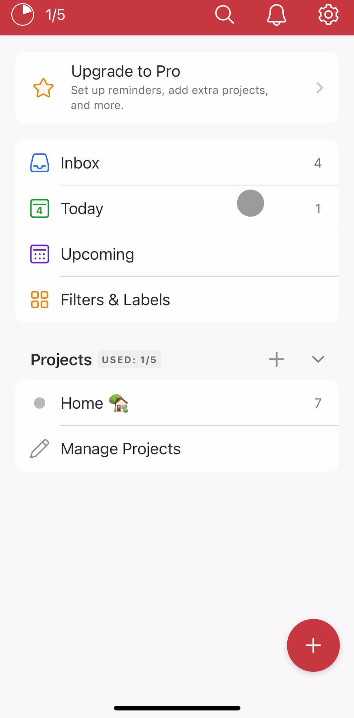 Todoist Home screen in the Upgrading Your Account flow