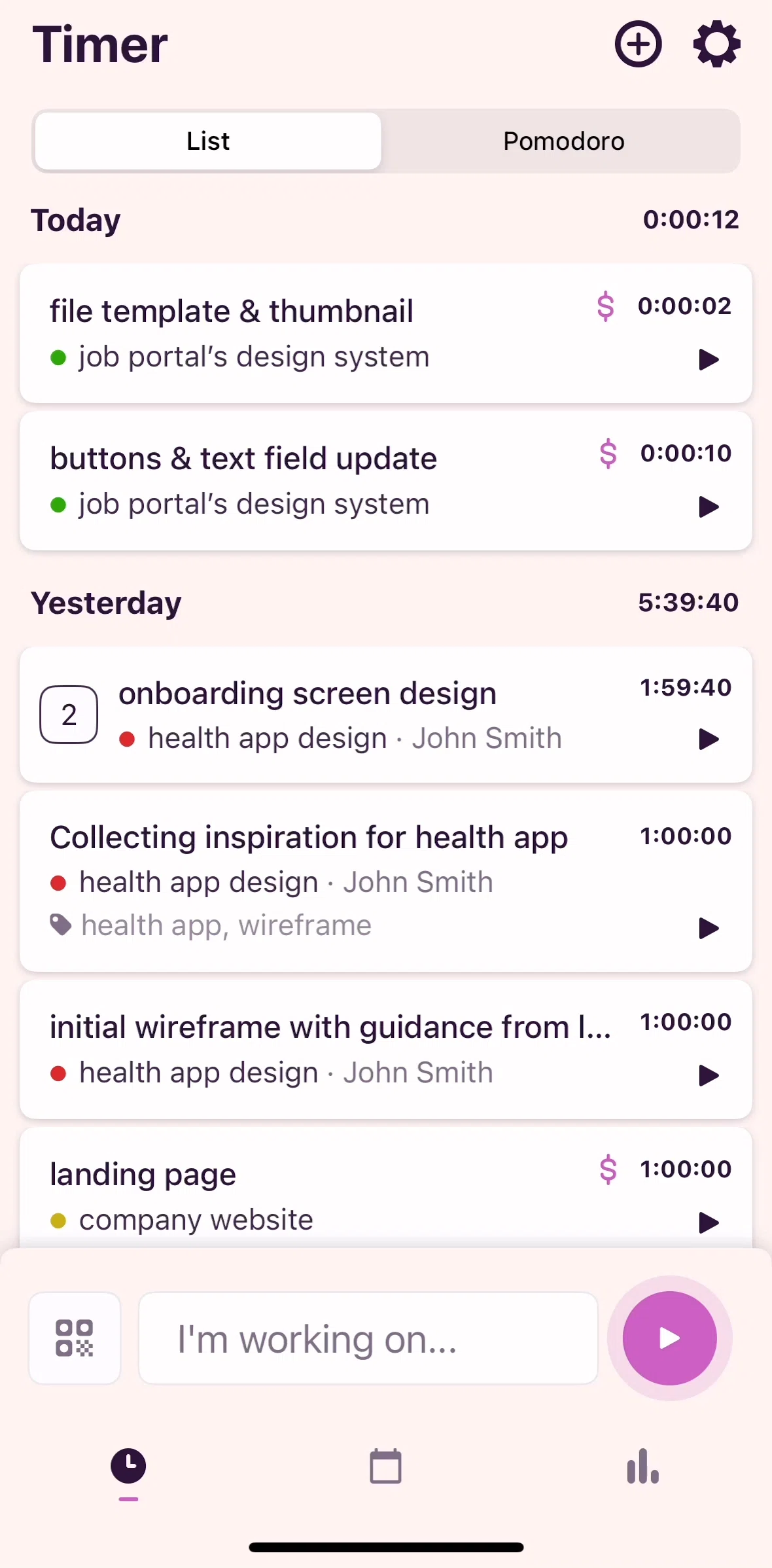 Toggl Track Screen screen in the Deleting a time entry flow