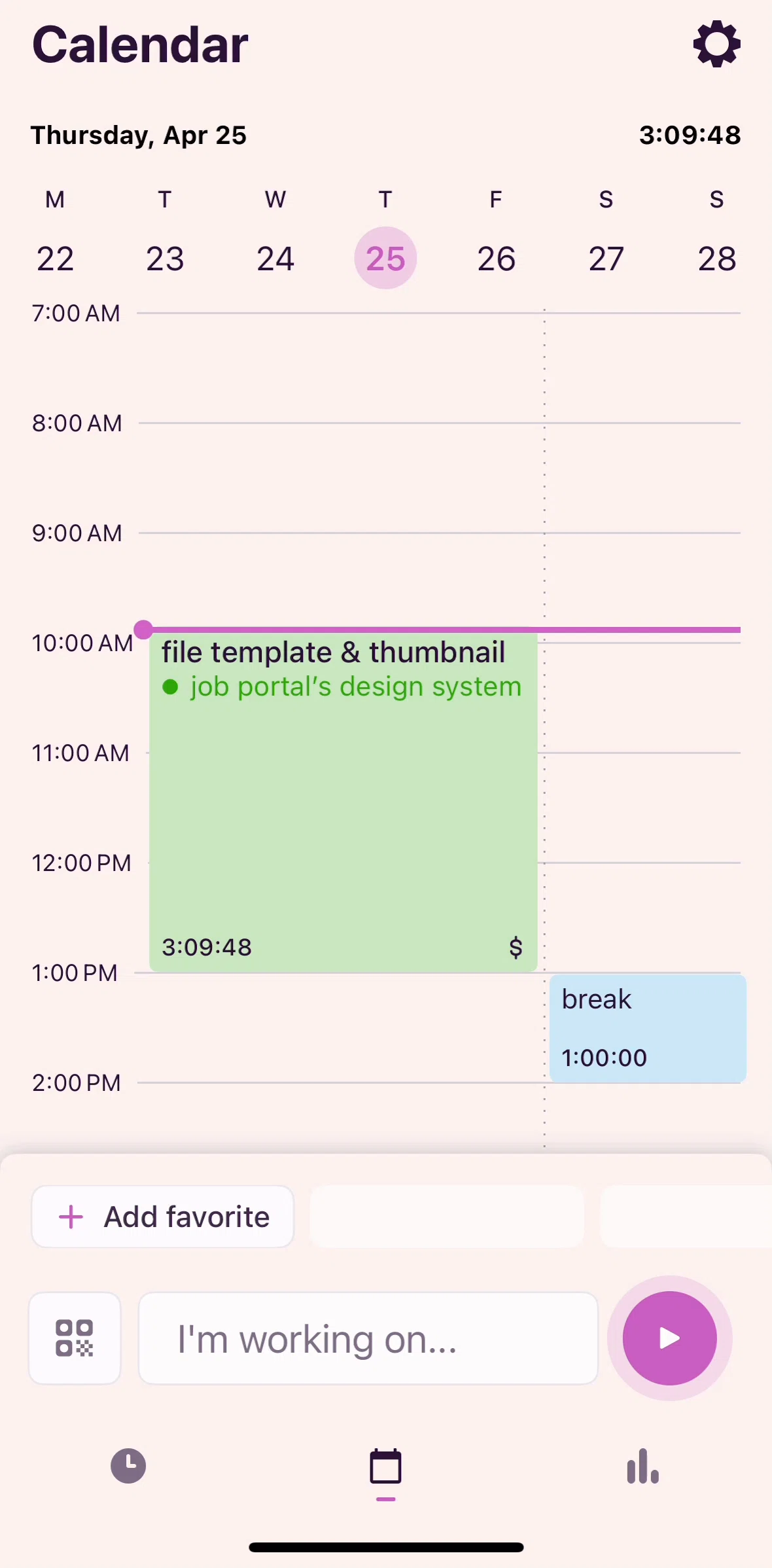Toggl Track Screen screen in the Tracking time on calendar flow
