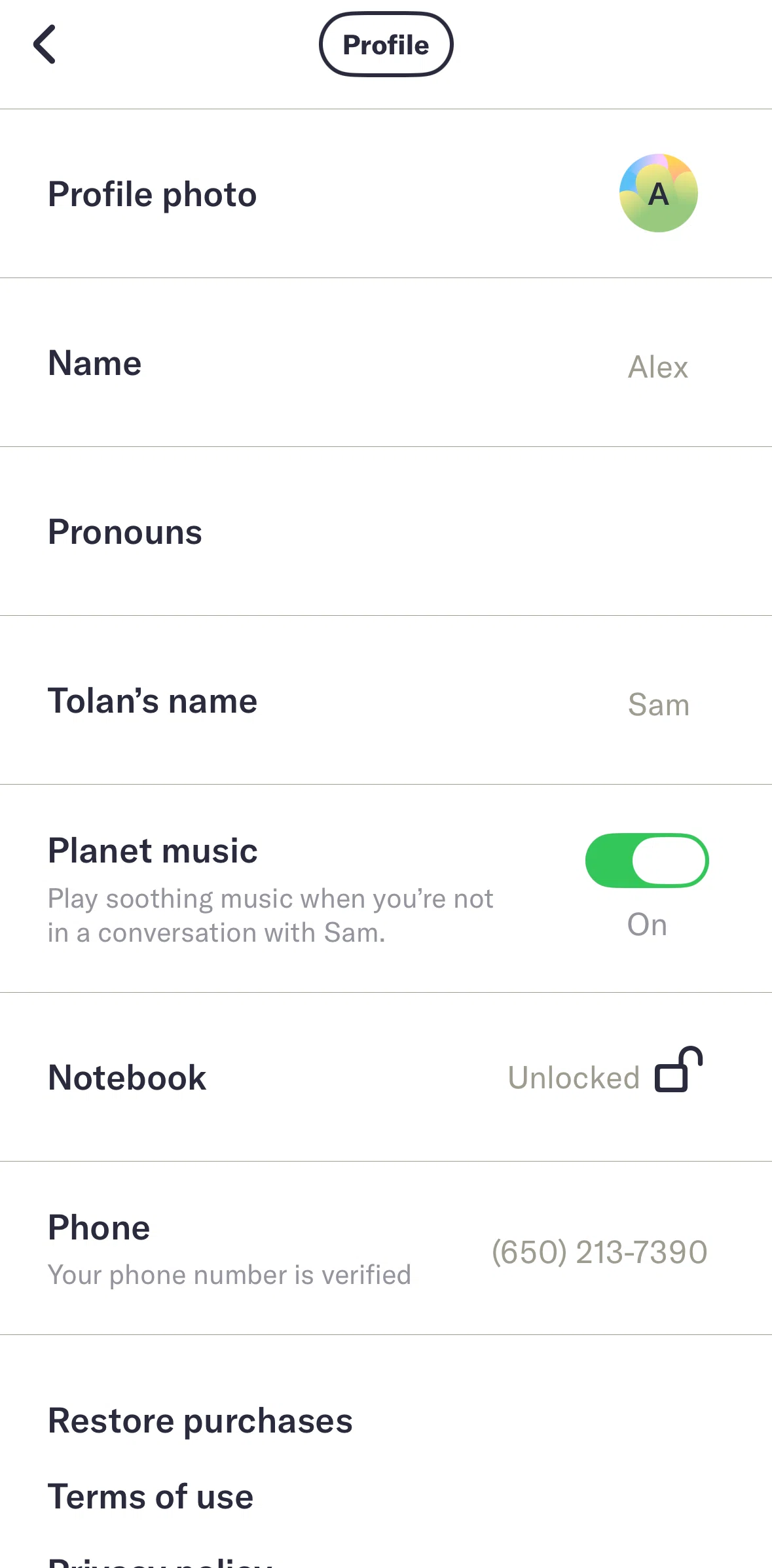 Tolan Screen screen in the Uploading profile picture flow
