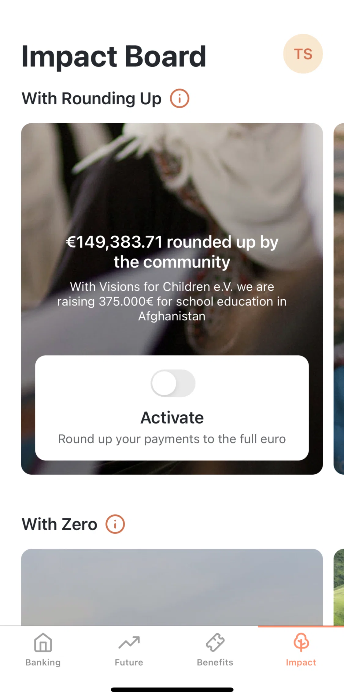 Tomorrow Screen screen in the Activating Rounding Up flow