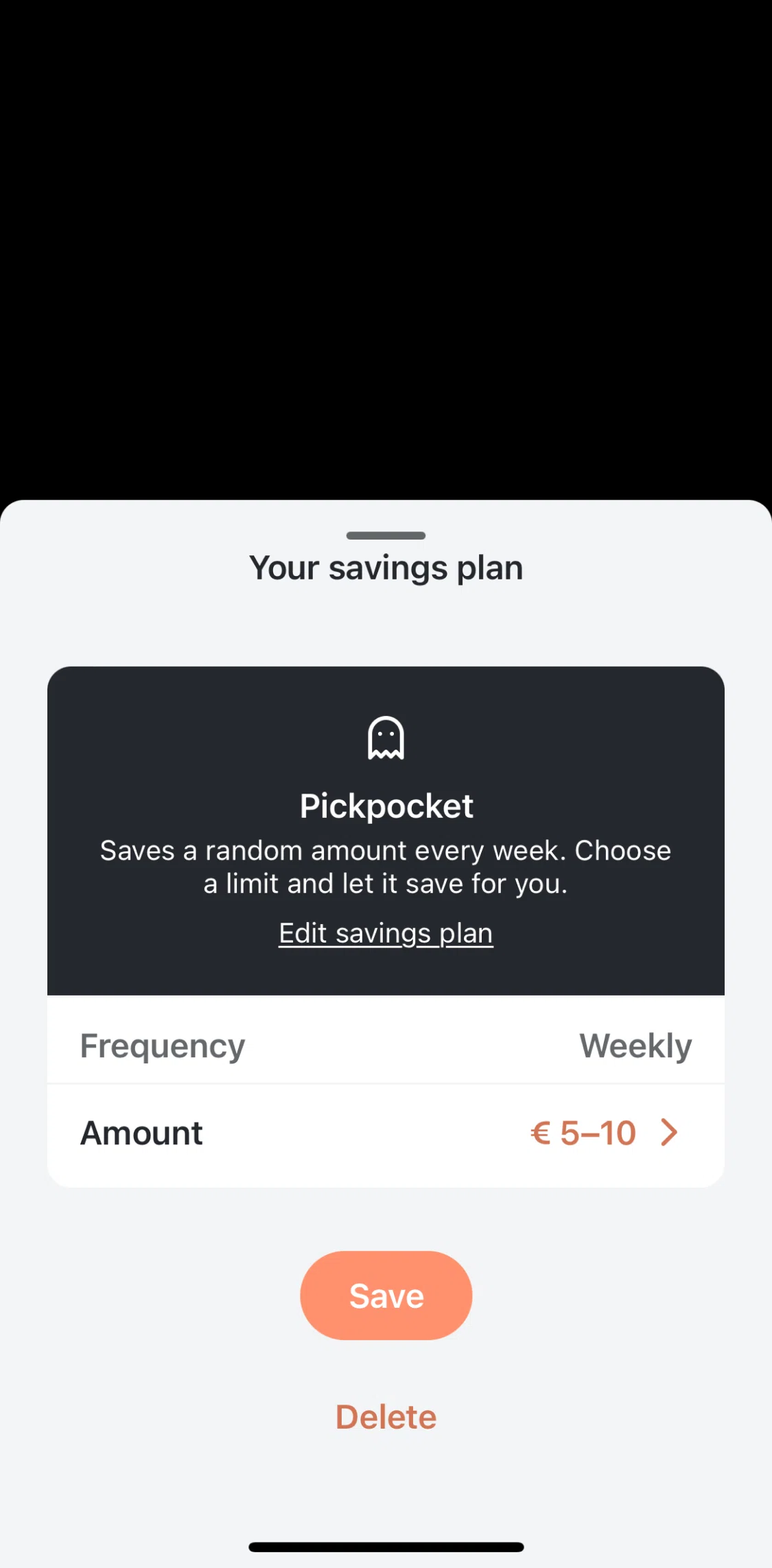 Tomorrow Screen screen in the Deleting a savings plan flow