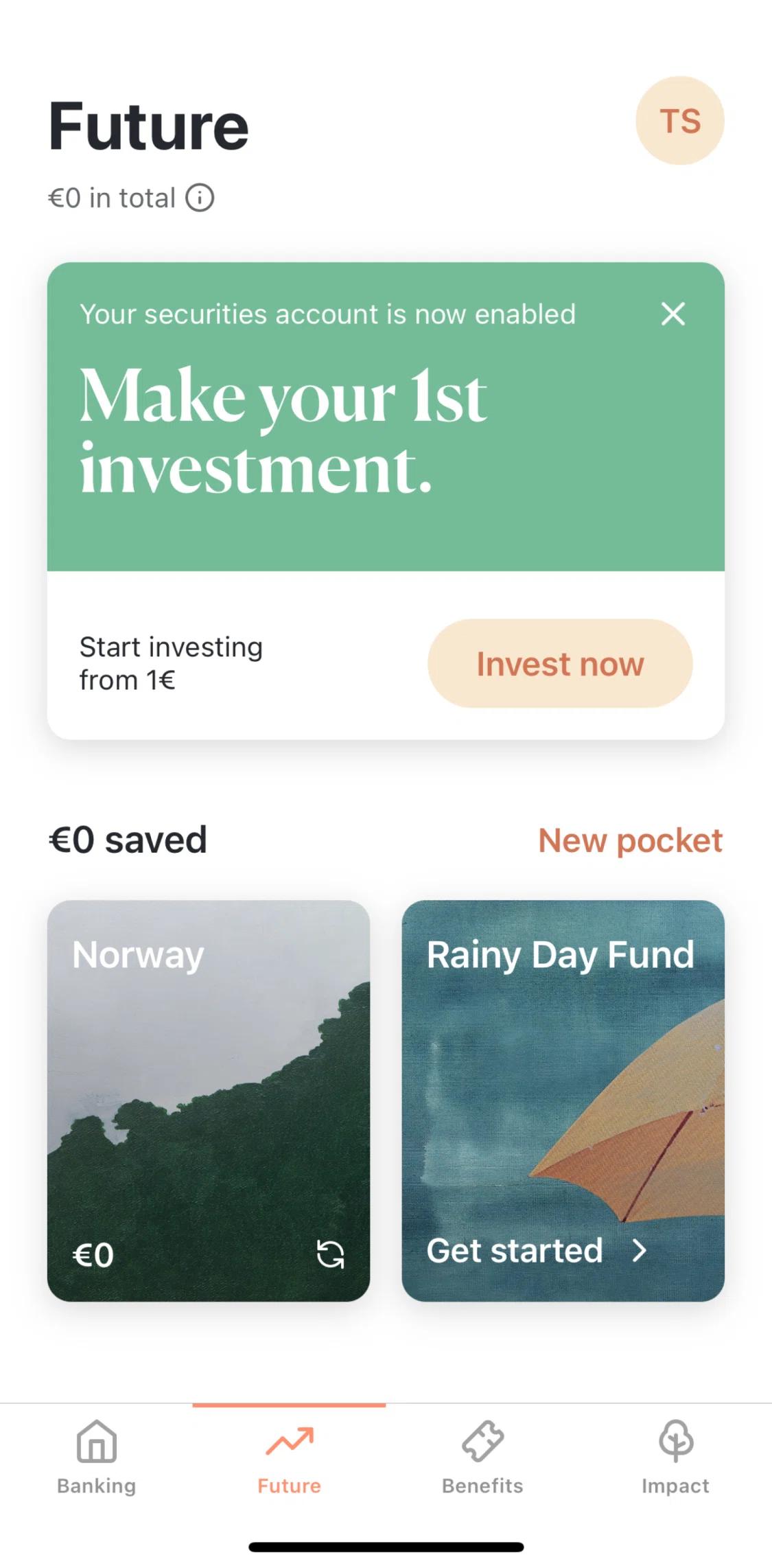 Tomorrow Screen screen in the Making a one-time investment flow
