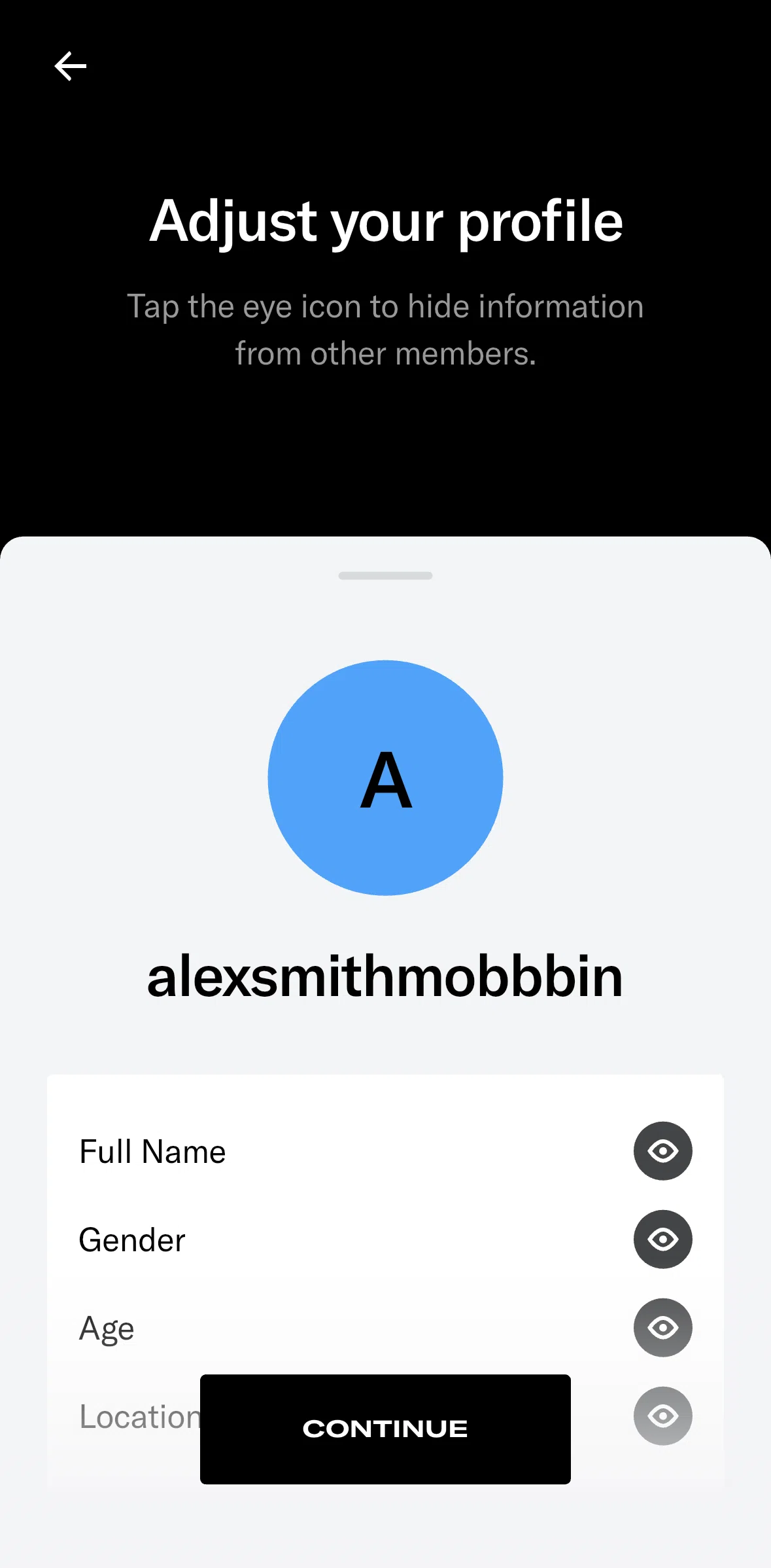 Tonal Screen screen in the Hiding profile information flow