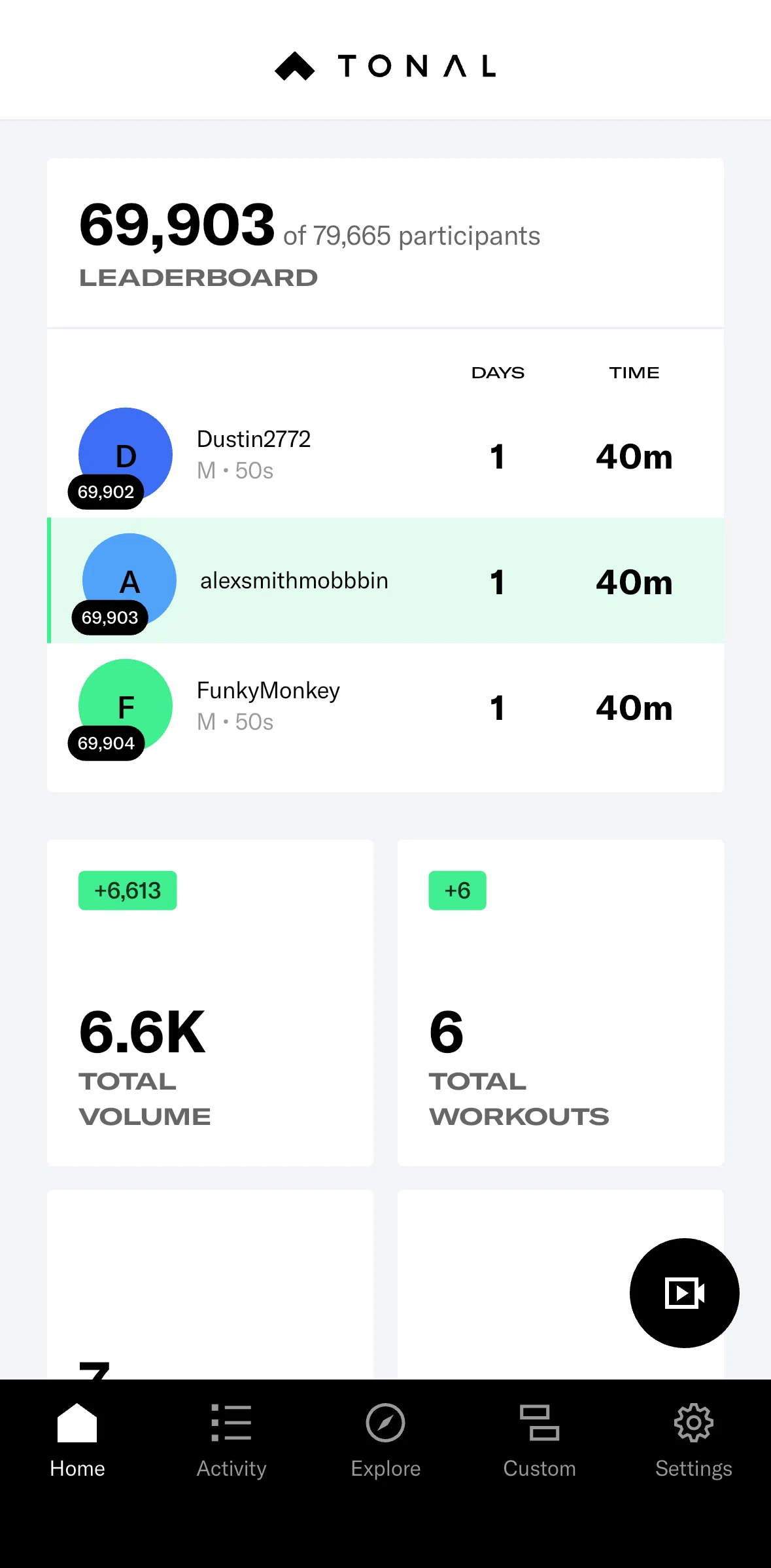 Tonal Screen screen in the Leaderboard flow